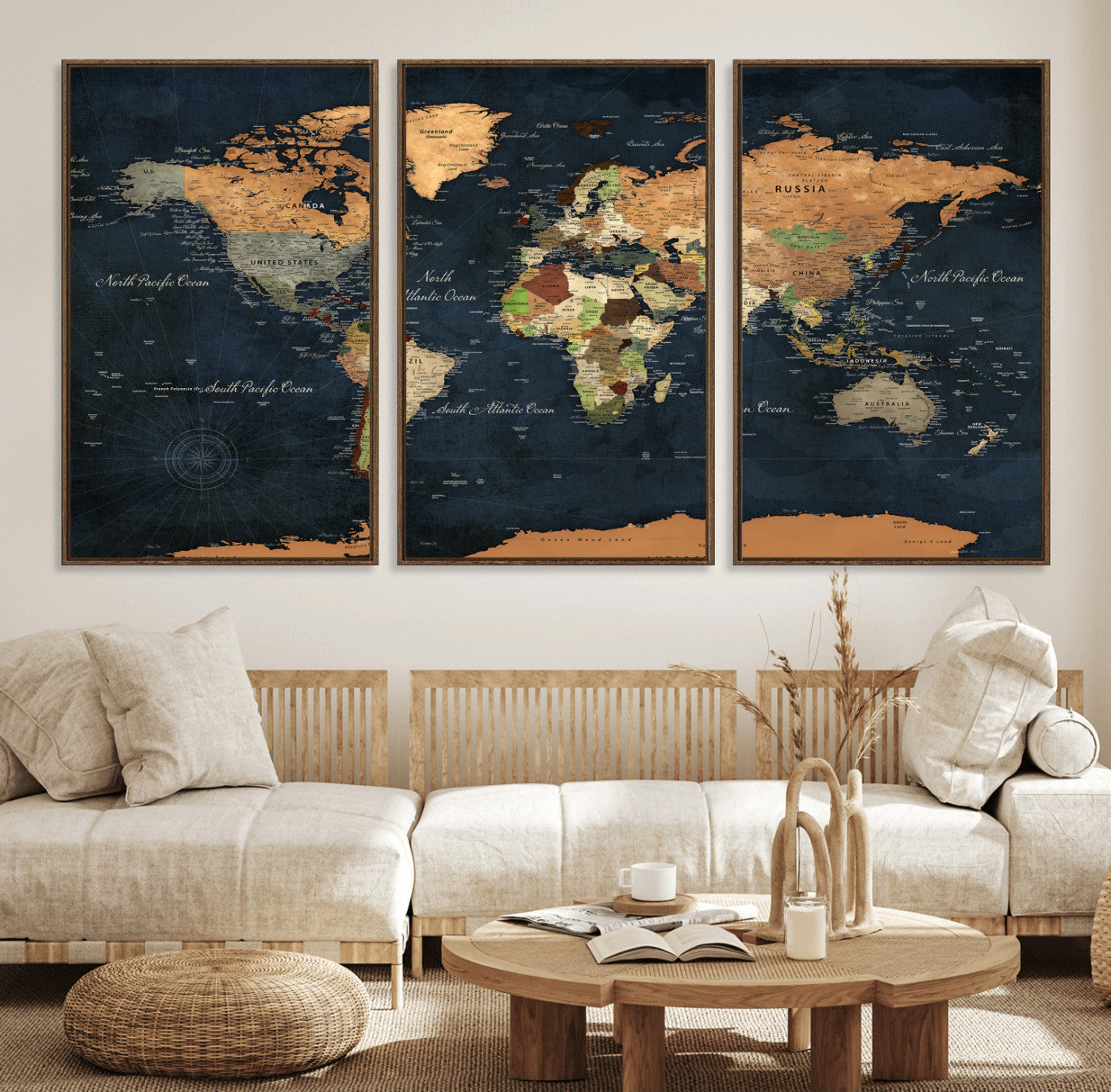 53717402-MGV-CV-36X24 - World Map Wall Art Canvas Print, Modern Decorative Framed Map Artwork Prints for Living Room, Office, Bedroom Wall Decor