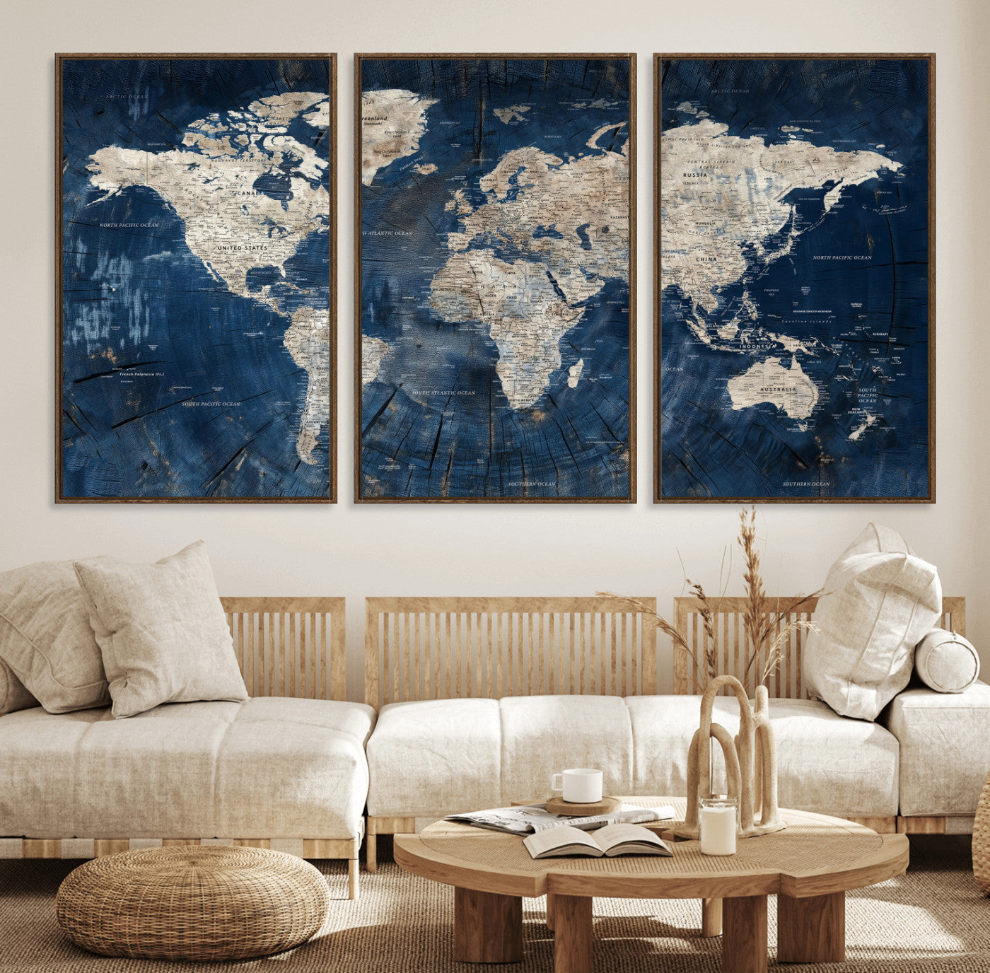 56126010-MGV-CV-36X24 - World Map Wall Art Canvas Print, Modern Decorative Framed Map Artwork Prints for Living Room, Office, Bedroom Wall Decor