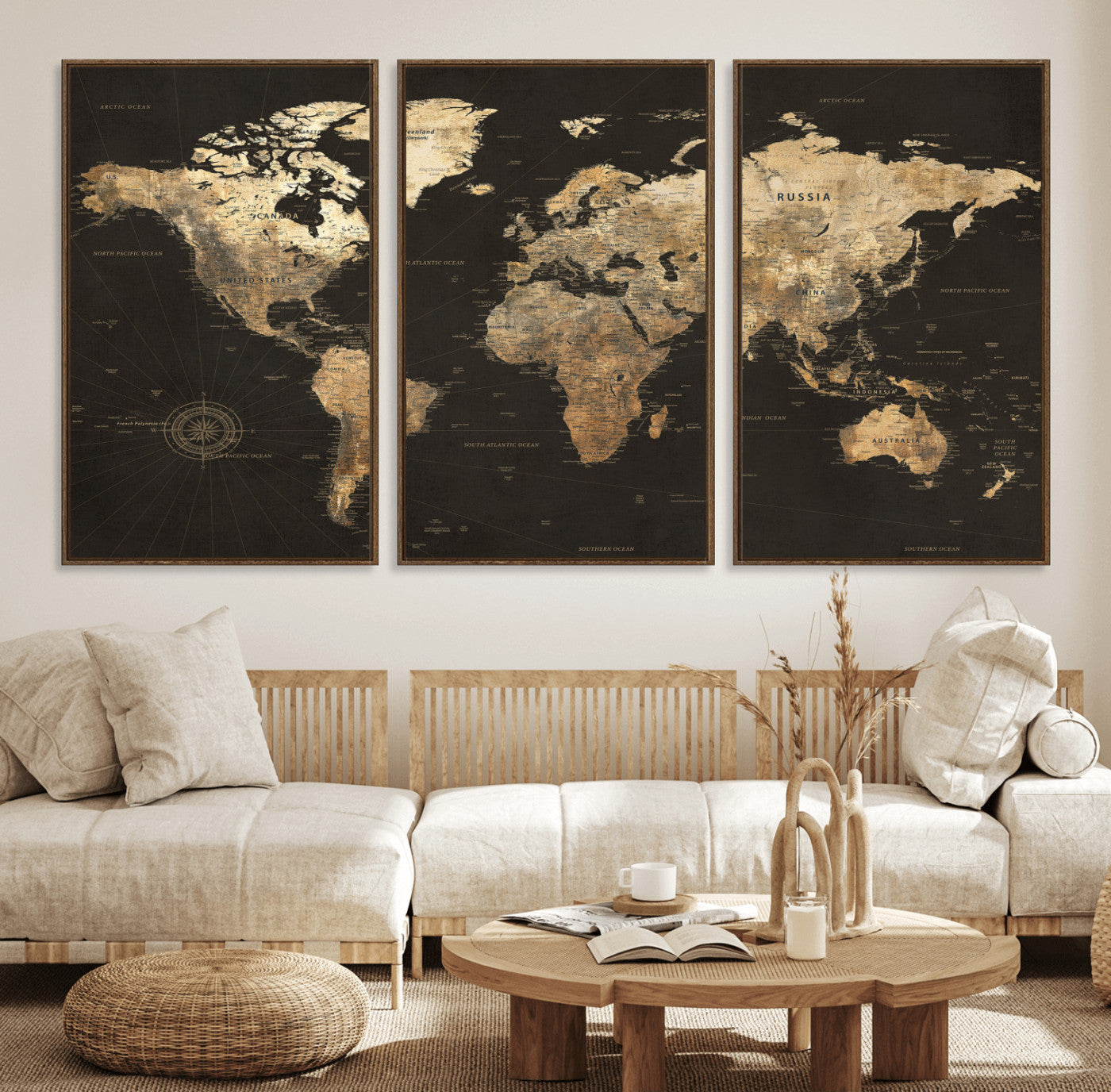 70985630-MGV-CV-36X24 - World Map Wall Art Canvas Print, Modern Decorative Framed Map Artwork Prints for Living Room, Office, Bedroom Wall Decor