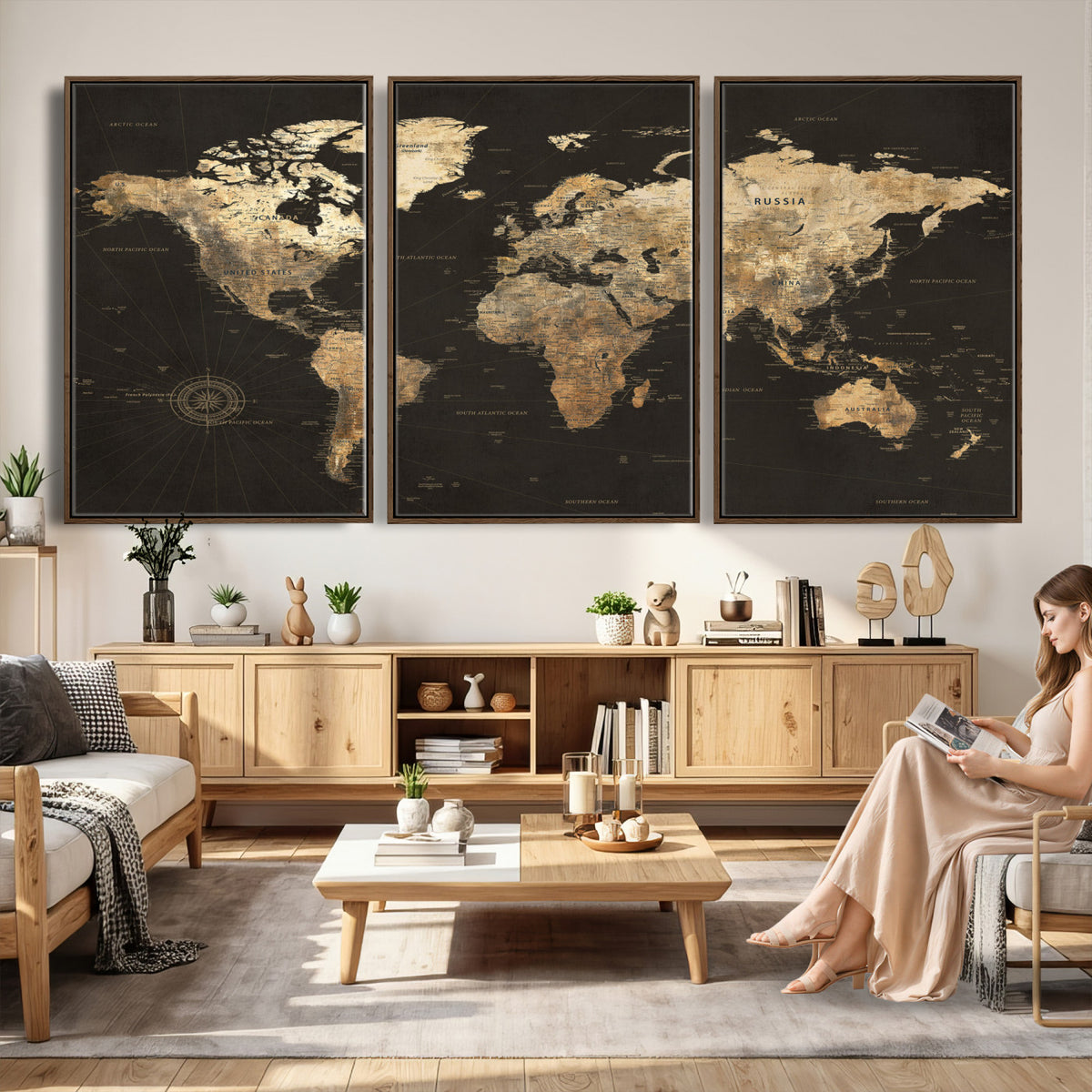 70985630-MGV-CV-36X24 - Framed World Map with Pin Canvas Print – Detailed World Map