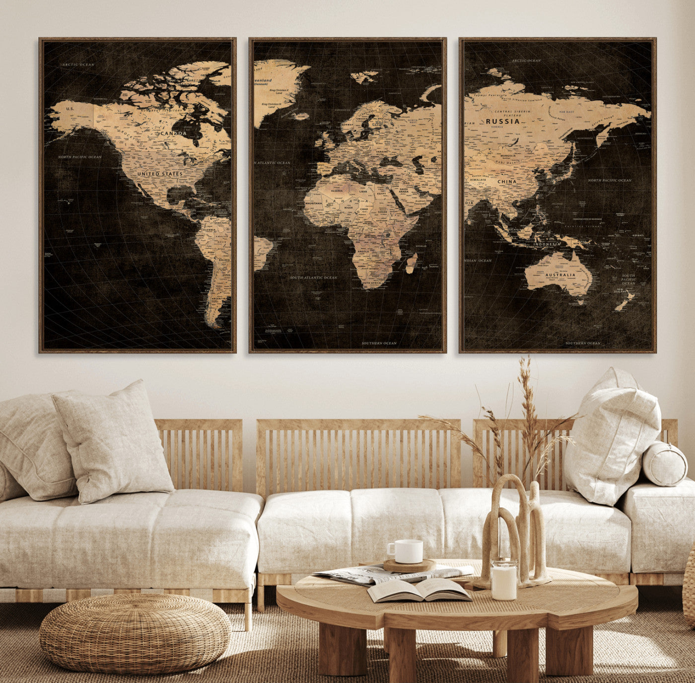 15118265-MGV-CV-36X24 - World Map Wall Art Canvas Print, Modern Decorative Framed Map Artwork Prints for Living Room, Office, Bedroom Wall Decor