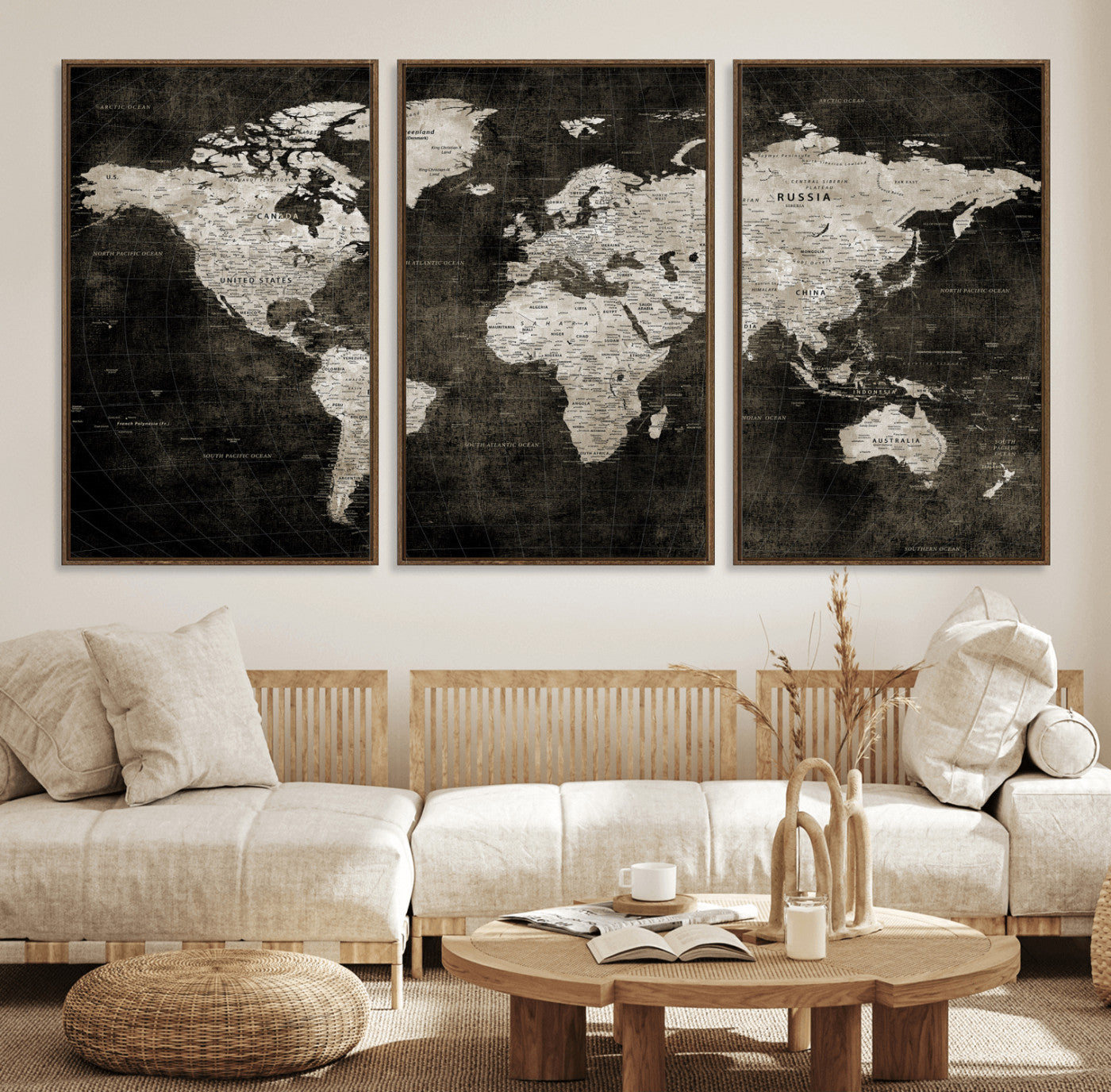 94581666-MGV-CV-36X24 - World Map Wall Art Canvas Print, Modern Decorative Framed Map Artwork Prints for Living Room, Office, Bedroom Wall Decor