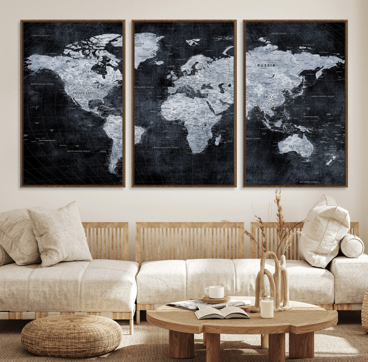 86893704-MGV-CV-36X24 - World Map Wall Art Canvas Print, Modern Decorative Framed Map Artwork Prints for Living Room, Office, Bedroom Wall Decor