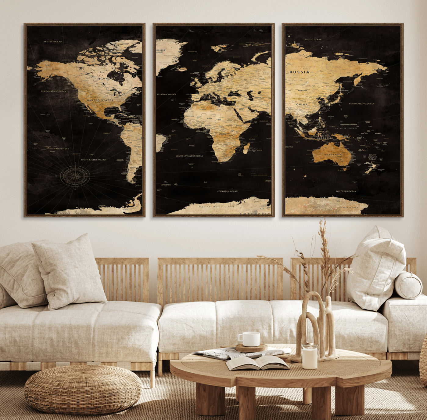 70468159-MGV-CV-36X24 - World Map Wall Art Canvas Print, Modern Decorative Framed Map Artwork Prints for Living Room, Office, Bedroom Wall Decor