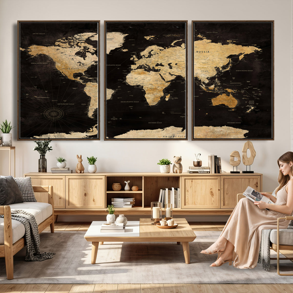 70468159-MGV-CV-36X24 - Extra Large World Map Canvas Print – Detailed Map Classic