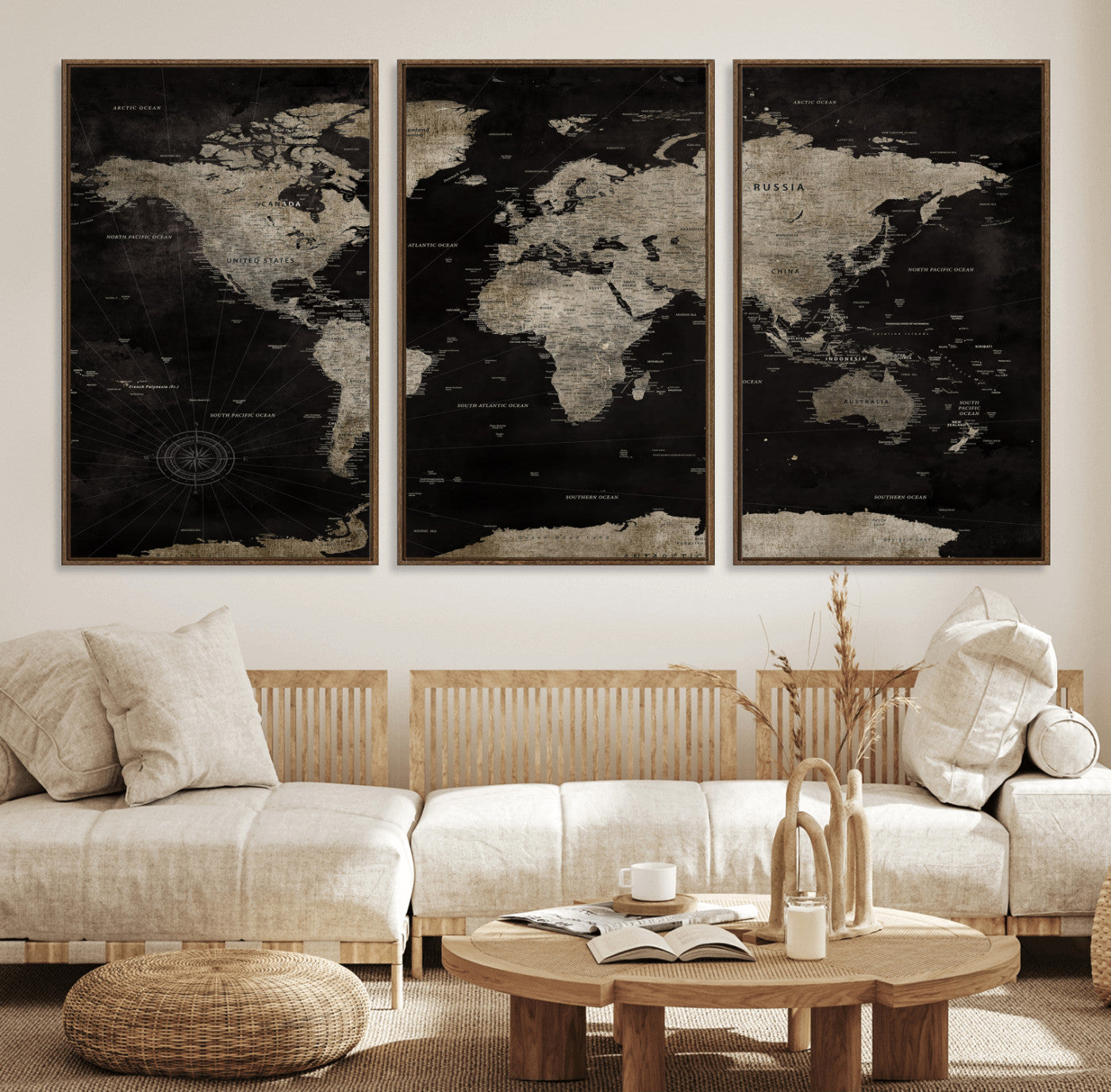 56225956-MGV-CV-36X24 - World Map Wall Art Canvas Print, Modern Decorative Framed Map Artwork Prints for Living Room, Office, Bedroom Wall Decor