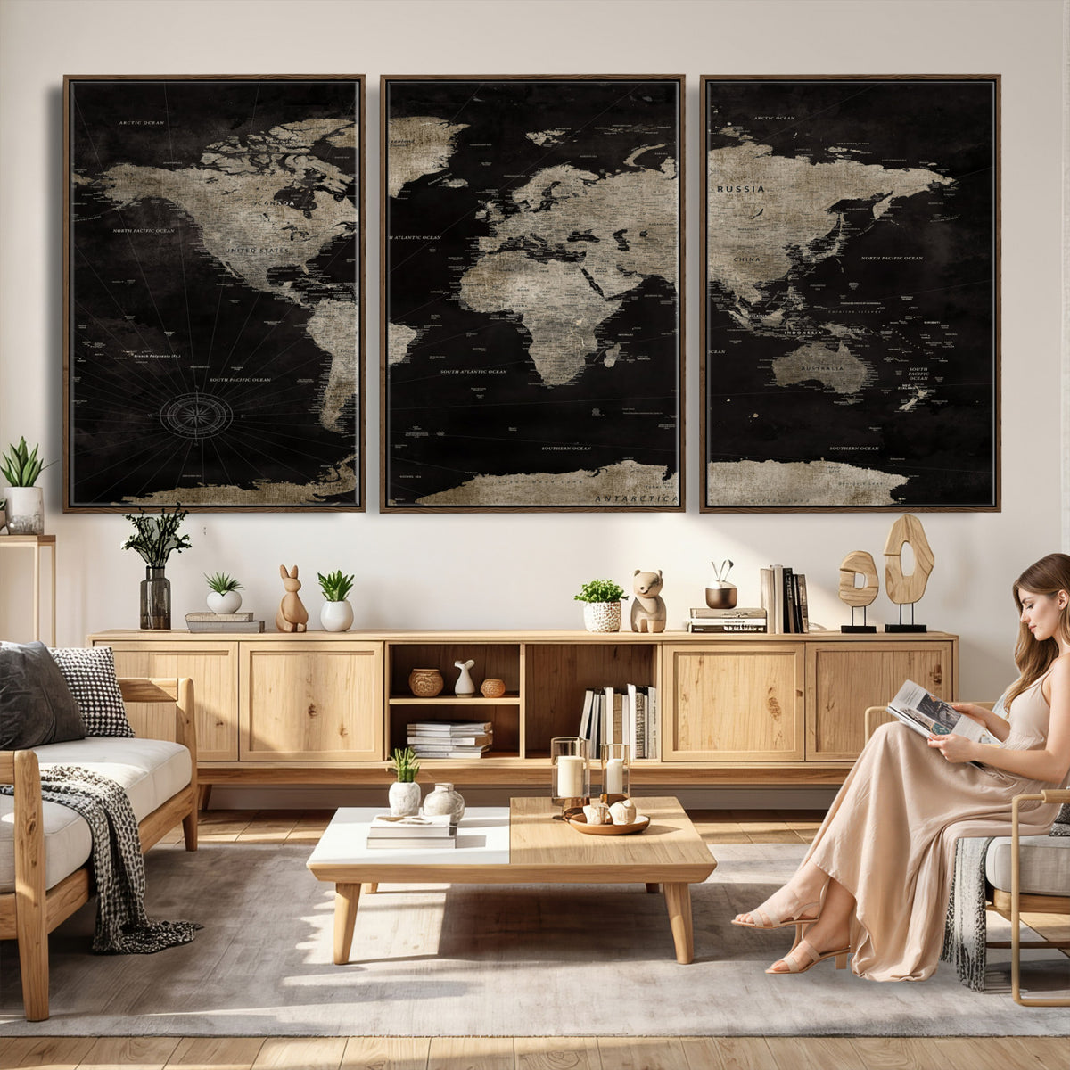 56225956-MGV-CV-36X24 - Detailed World Map Wall Art Print - Large Framed World Map