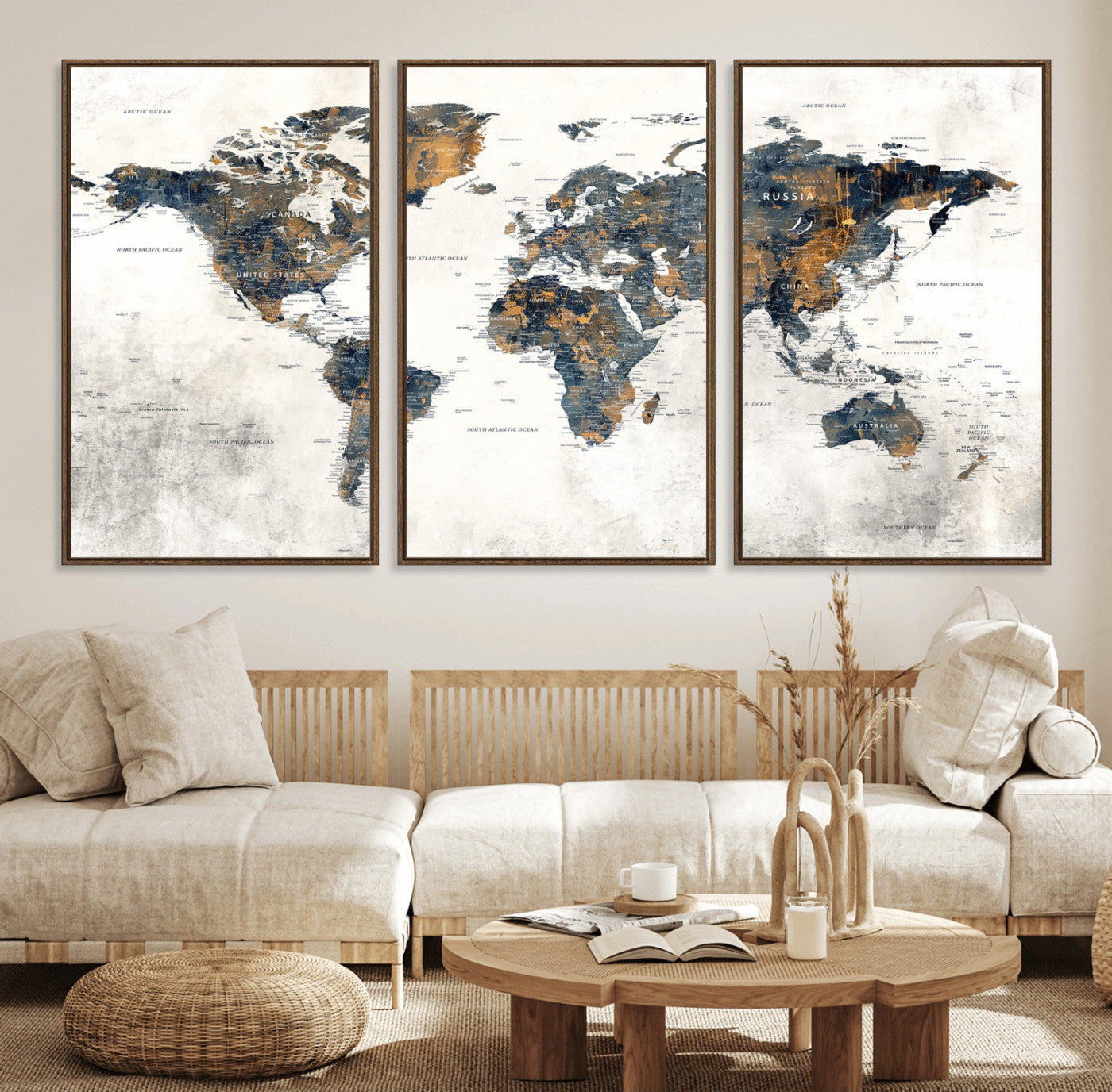 52451147-MGV-CV-36X24 - World Map Wall Art Canvas Print, Modern Decorative Framed Map Artwork Prints for Living Room, Office, Bedroom Wall Decor