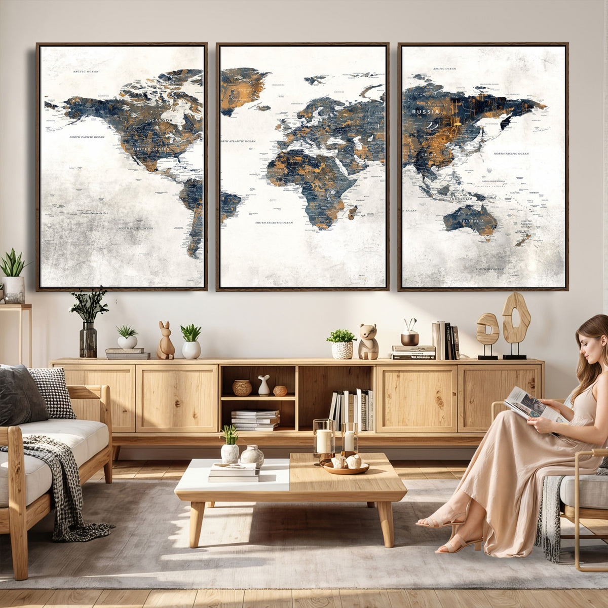 52451147-MGV-CV-36X24 - World Map Wall Art Canvas Print for Office Wall Decor
