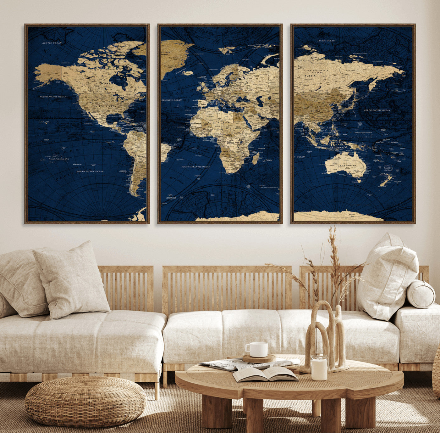 54770746-MGV-CV-36X24 - World Map Wall Art Canvas Print, Modern Decorative Framed Map Artwork Prints for Living Room, Office, Bedroom Wall Decor