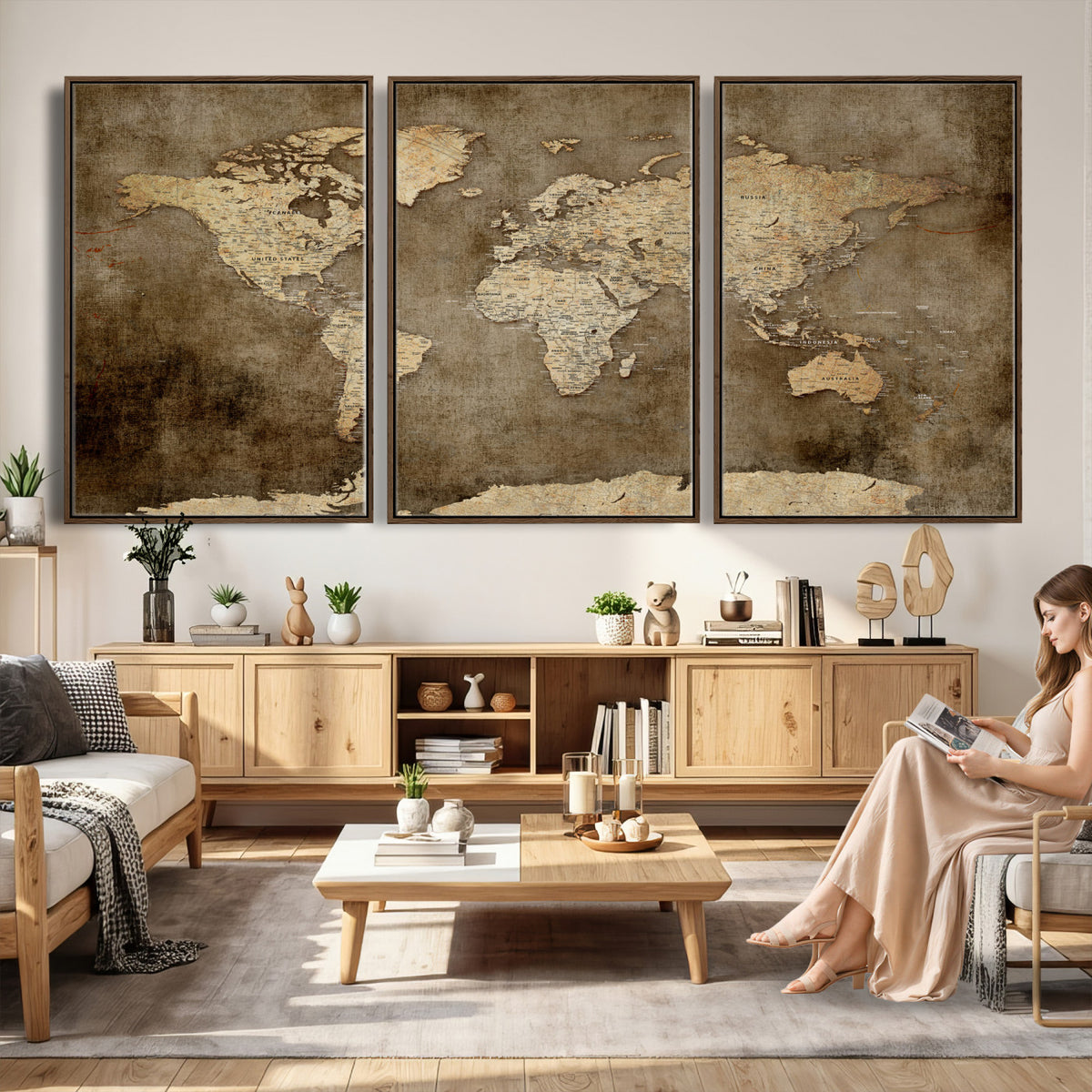 35847542-MGV-CV-36X24 - Dark Vintage World Map Canvas Wall Art Print, Antique Map