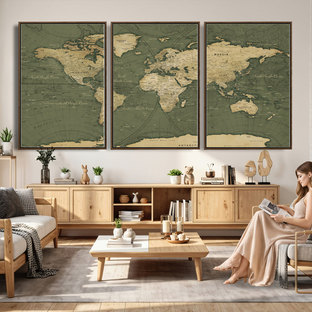75846040-MGV-CV-36X24 - Large World Map Canvas Wall Art Print for Study Room Decor -