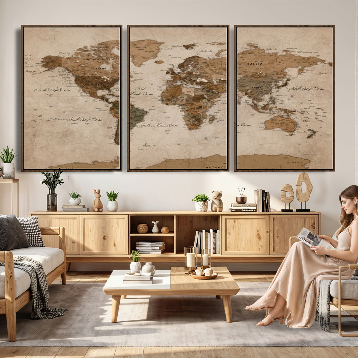 40064188-MGV-CV-36X24 - World Map Wall Art Canvas Print, Modern Decorative Framed Map Artwork Prints for Living Room, Office, Bedroom Wall Decor