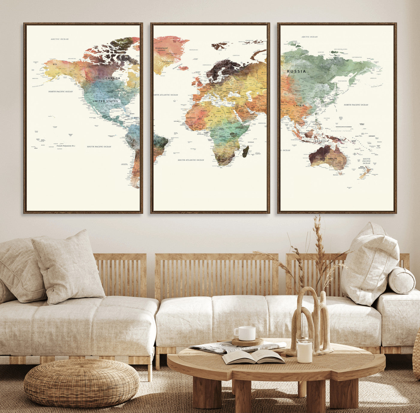 64206059-MGV-CV-36X24 - World Map Wall Art Canvas Print, Modern Decorative Framed Map Artwork Prints for Living Room, Office, Bedroom Wall Decor