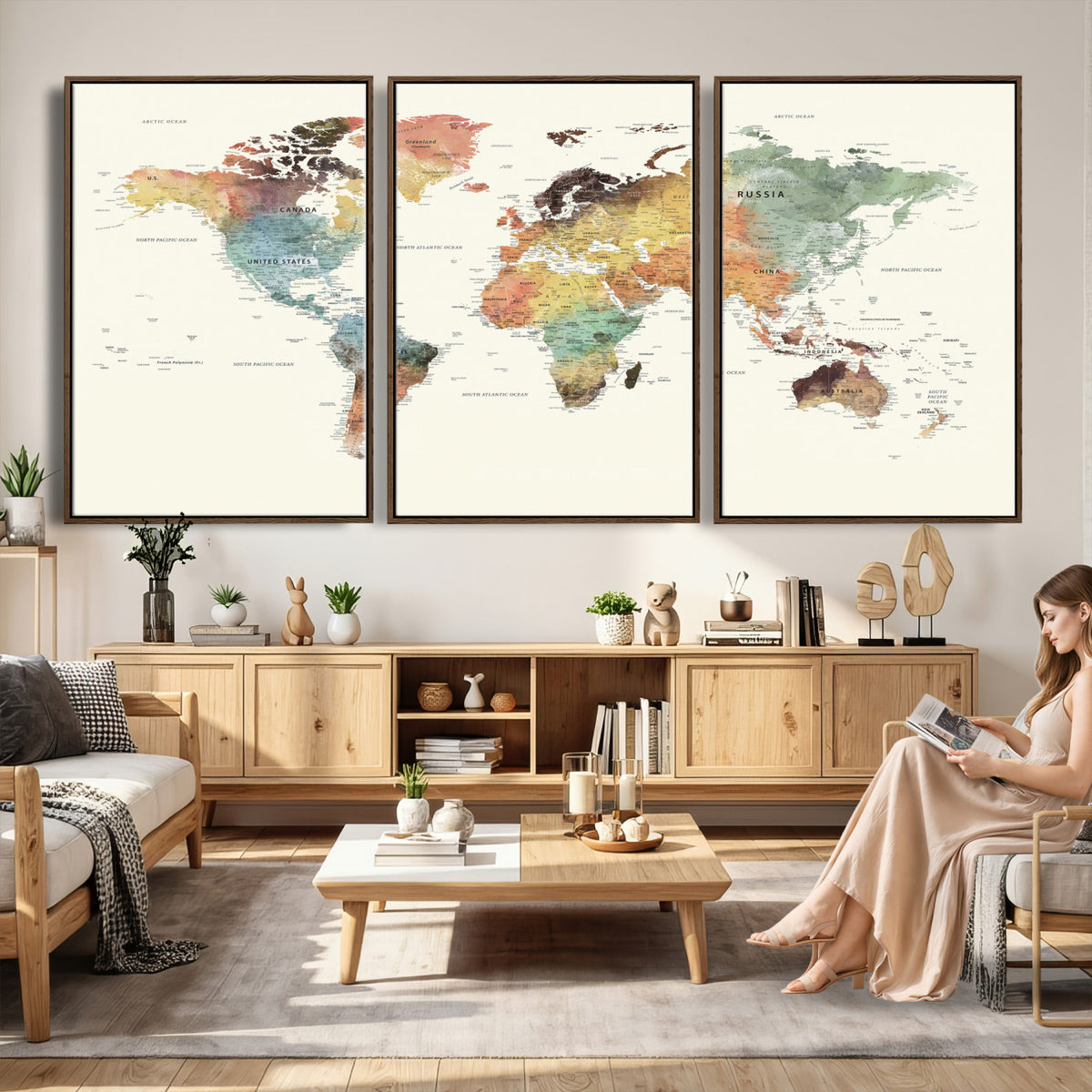 64206059-MGV-CV-36X24 - Framed World Map Wall Art Canvas Print for Living Room and Study Room