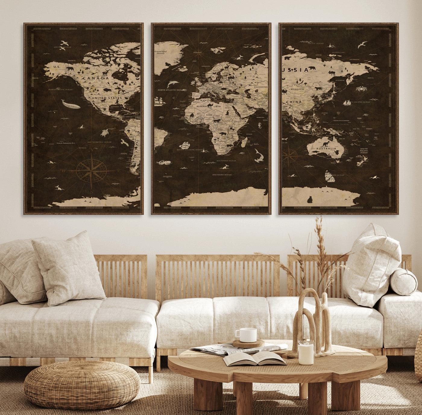 44276398-MGV-CV-36X24 - World Map Wall Art Canvas Print, Modern Decorative Framed Map Artwork Prints for Living Room, Office, Bedroom Wall Decor