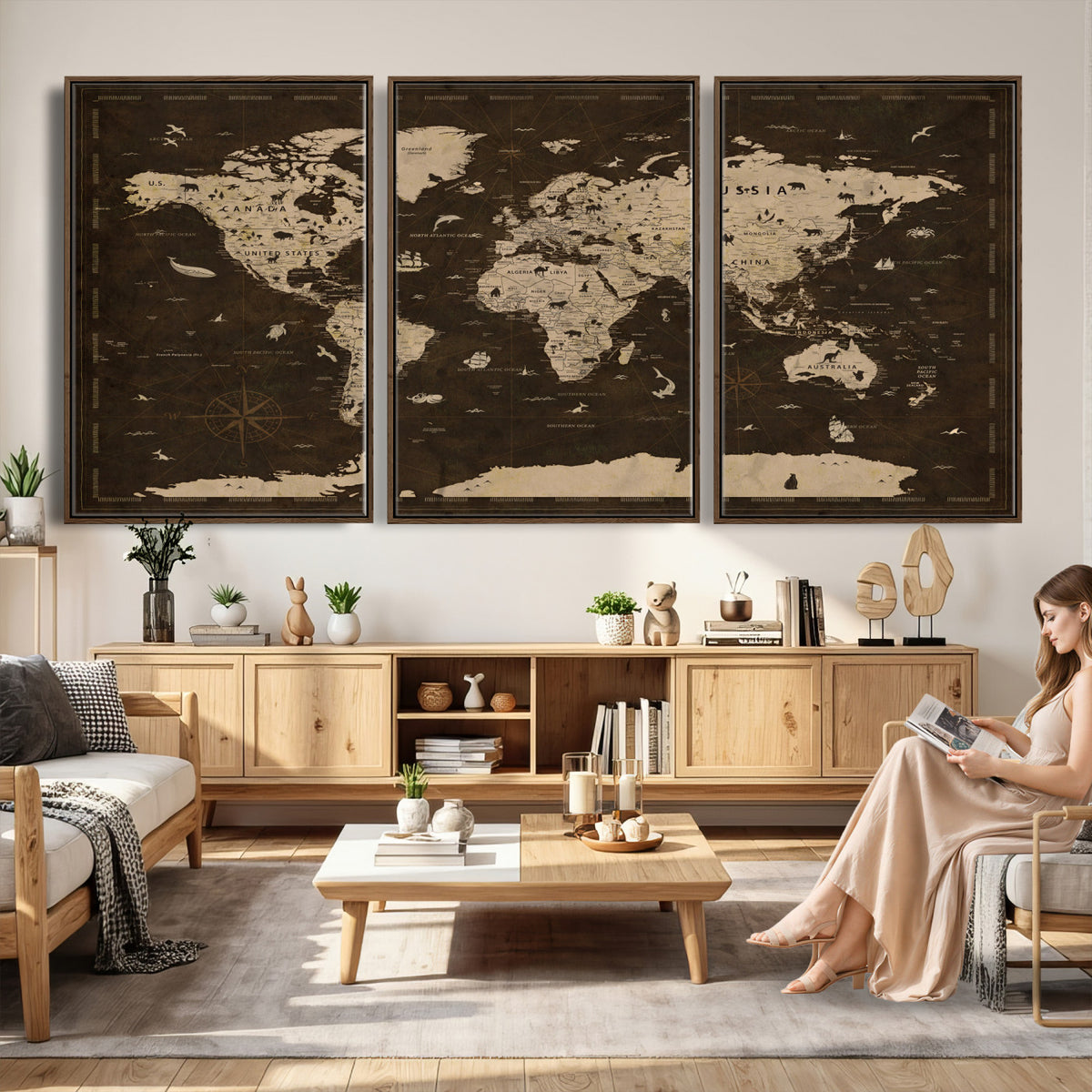 44276398-MGV-CV-36X24 - World Map Wall Art Canvas Print, Modern Decorative Framed Map Artwork Prints for Living Room, Office, Bedroom Wall Decor