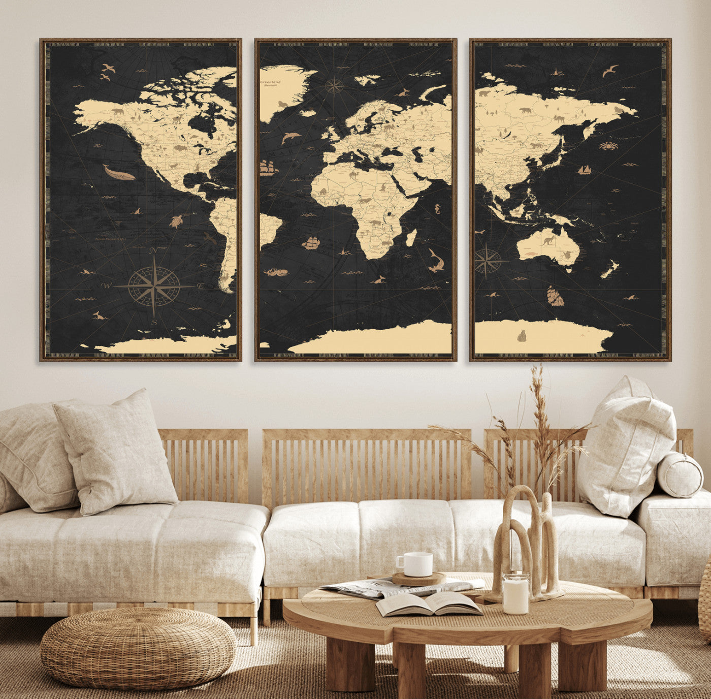 75220264-MGV-CV-36X24 - World Map Wall Art Canvas Print, Modern Decorative Framed Map Artwork Prints for Living Room, Office, Bedroom Wall Decor