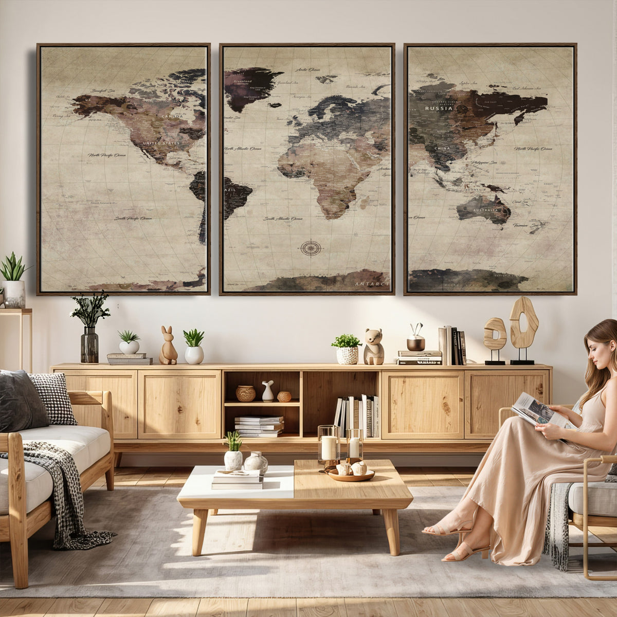 60560672-MGV-CV-36X24 - World Map Wall Art Canvas Print, Modern Decorative Framed Map Artwork Prints for Living Room, Office, Bedroom Wall Decor
