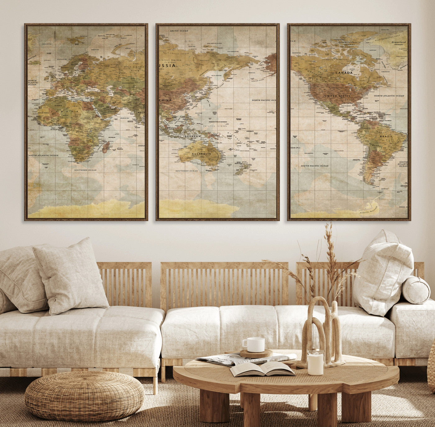 22305205-MGV-CV-36X24 - World Map Wall Art Canvas Print, Modern Decorative Framed Map Artwork Prints for Living Room, Office, Bedroom Wall Decor