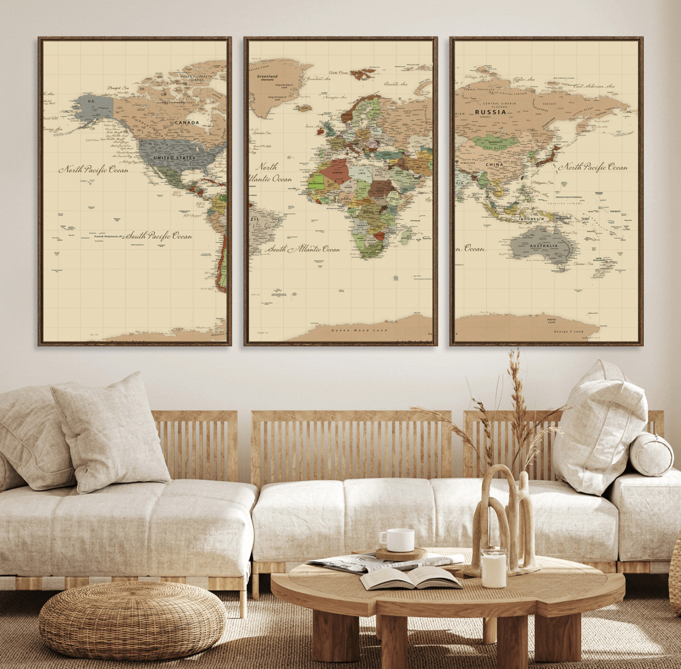 31407854-MGV-CV-36X24 - World Map Wall Art Canvas Print, Modern Decorative Framed Map Artwork Prints for Living Room, Office, Bedroom Wall Decor