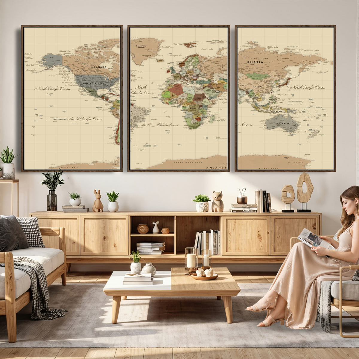 31407854-MGV-CV-36X24 - World Map Wall Art Canvas Print, Modern Decorative Framed Map Artwork Prints for Living Room, Office, Bedroom Wall Decor