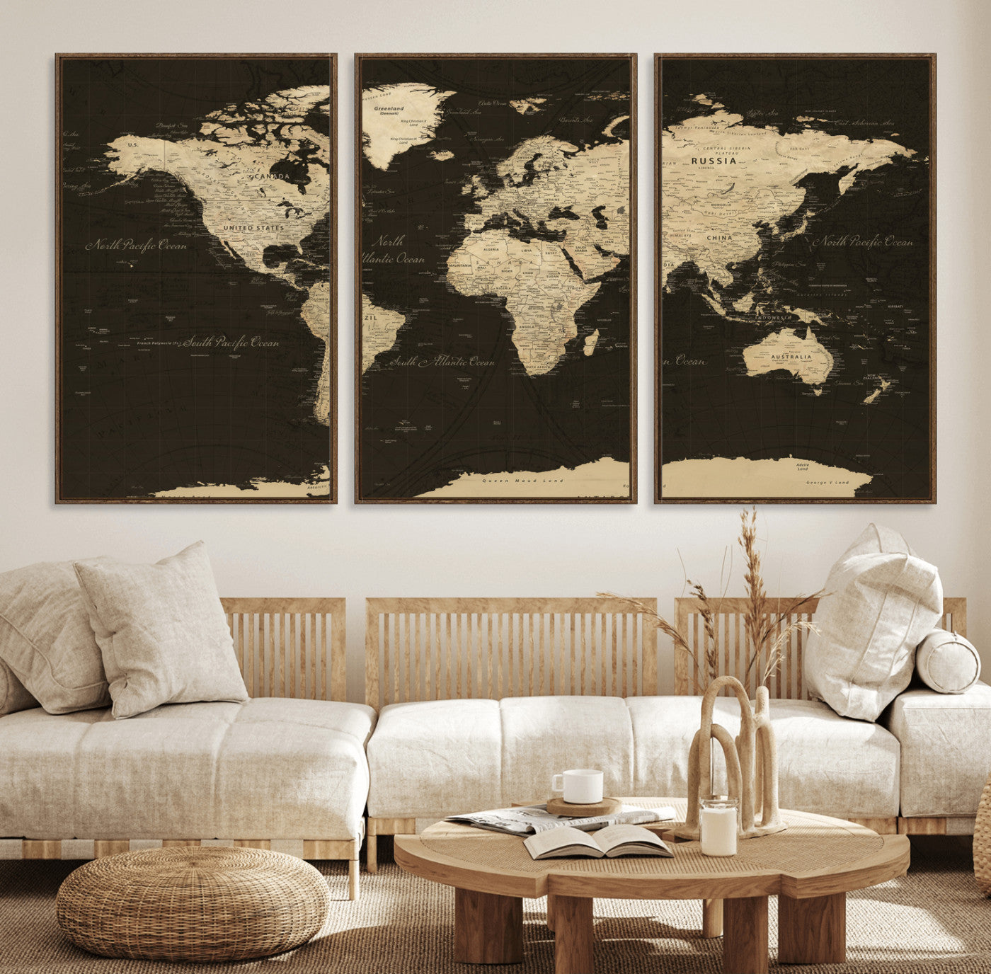 89024244-MGV-CV-36X24 - World Map Wall Art Canvas Print, Modern Decorative Framed Map Artwork Prints for Living Room, Office, Bedroom Wall Decor