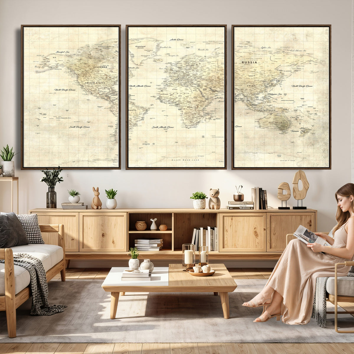 17101439-MGV-CV-36X24 - World Map Wall Art Canvas Print, Modern Decorative Framed Map Artwork Prints for Living Room, Office, Bedroom Wall Decor