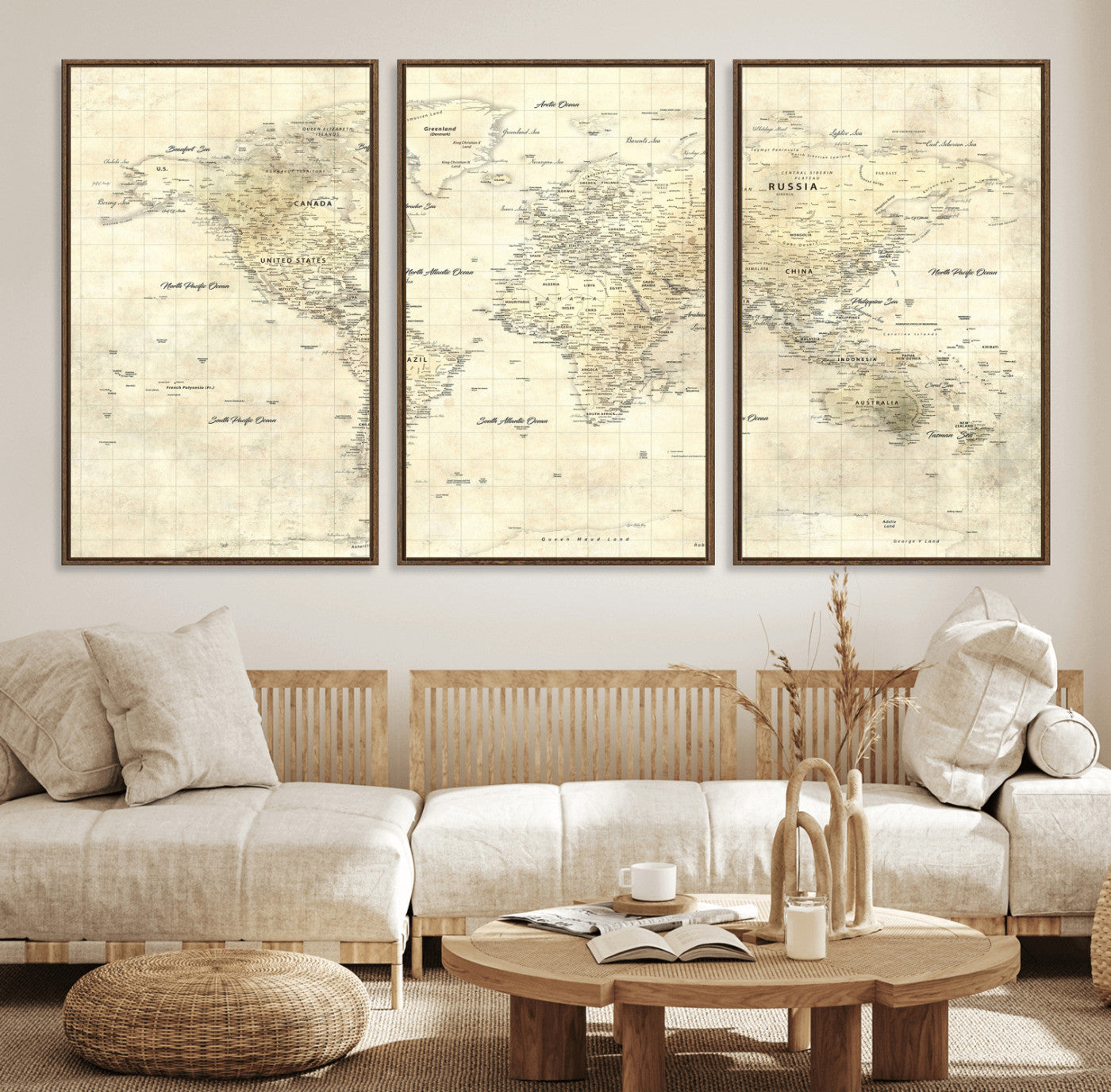 17101439-MGV-CV-36X24 - World Map Wall Art Canvas Print, Modern Decorative Framed Map Artwork Prints for Living Room, Office, Bedroom Wall Decor