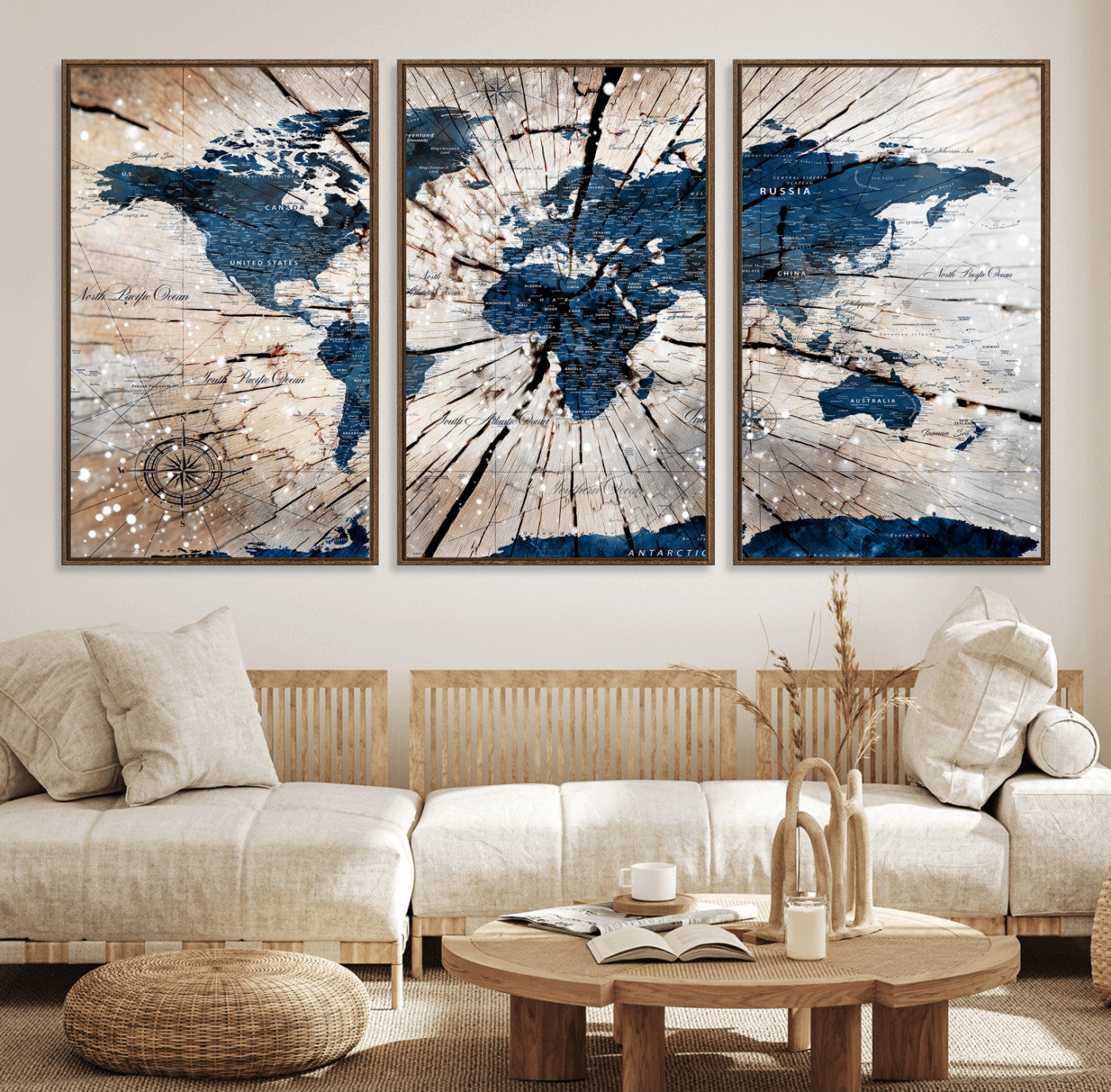 19478704-MGV-CV-36X24 - World Map Wall Art Canvas Print, Modern Decorative Framed Map Artwork Prints for Living Room, Office, Bedroom Wall Decor