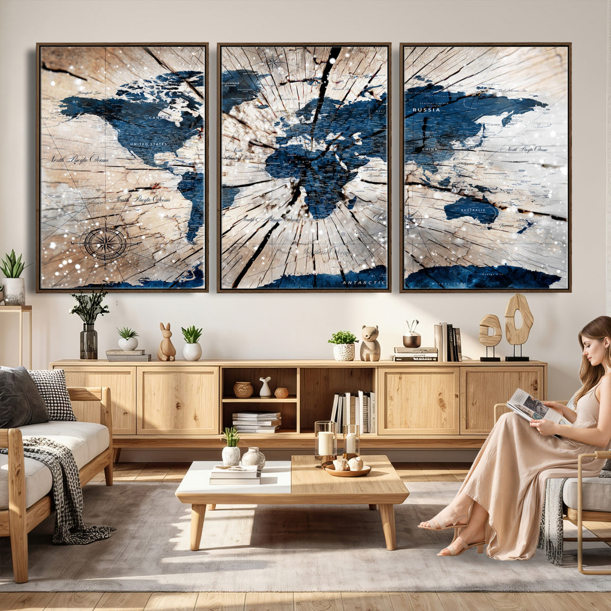 19478704-MGV-CV-36X24 - World Map Wall Art Canvas Print, Modern Decorative Framed Map Artwork Prints for Living Room, Office, Bedroom Wall Decor