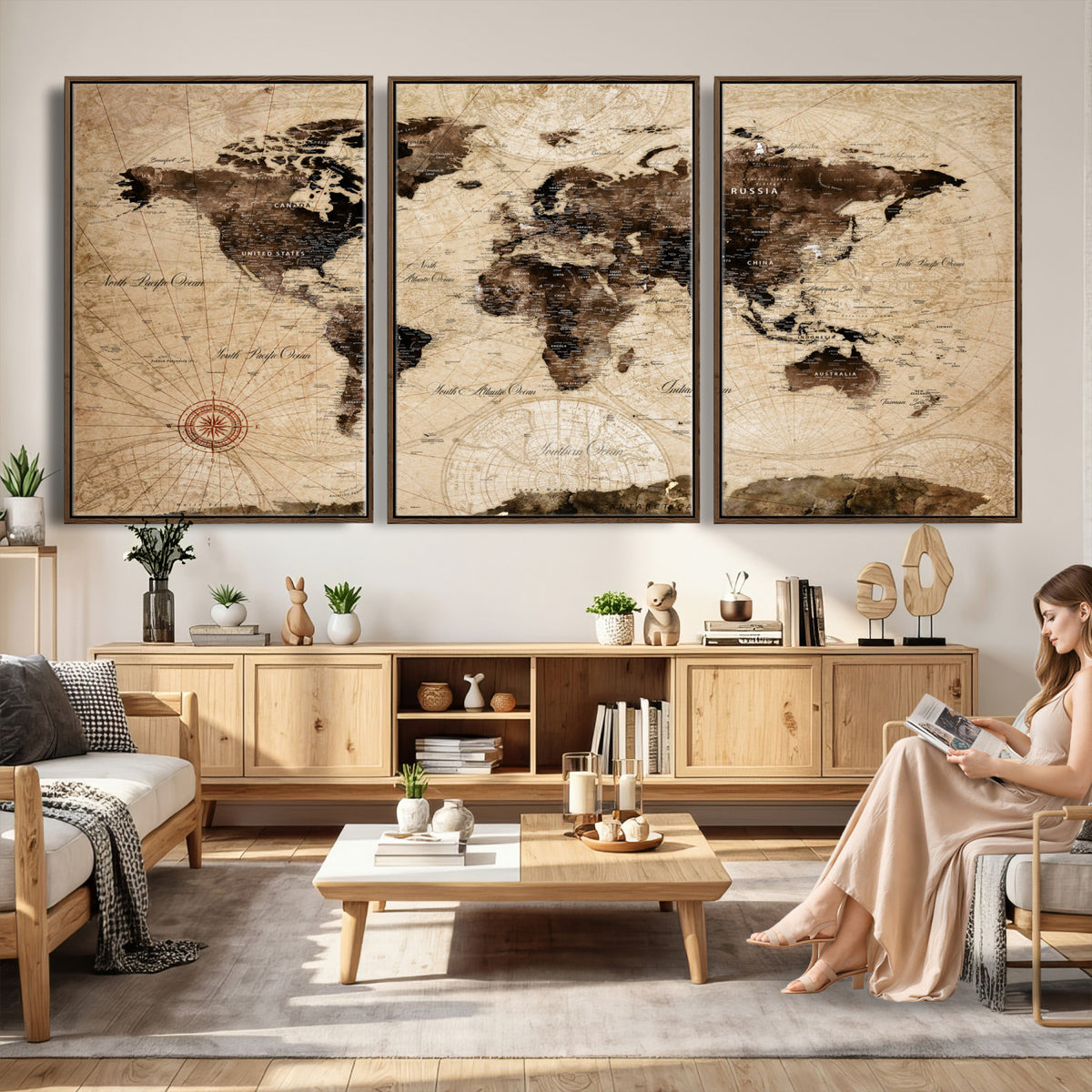47657418-MGV-CV-36X24 - World Map Wall Art Canvas Print, Modern Decorative Framed Map Artwork Prints for Living Room, Office, Bedroom Wall Decor