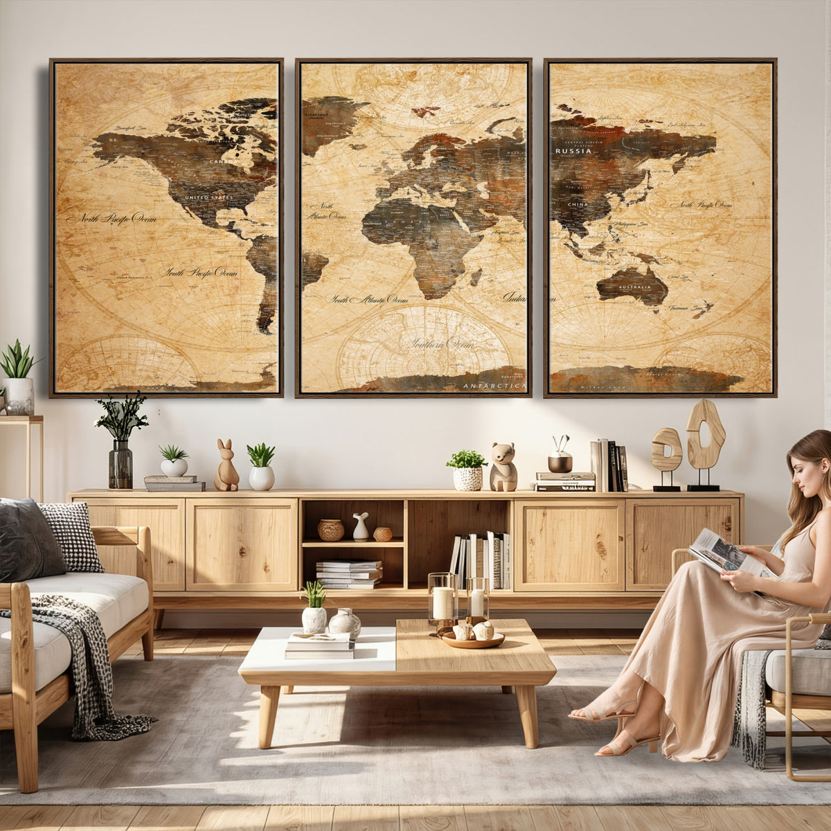 63156625-MGV-CV-36X24 - World Map Wall Art Canvas Print, Modern Decorative Framed Map Artwork Prints for Living Room, Office, Bedroom Wall Decor