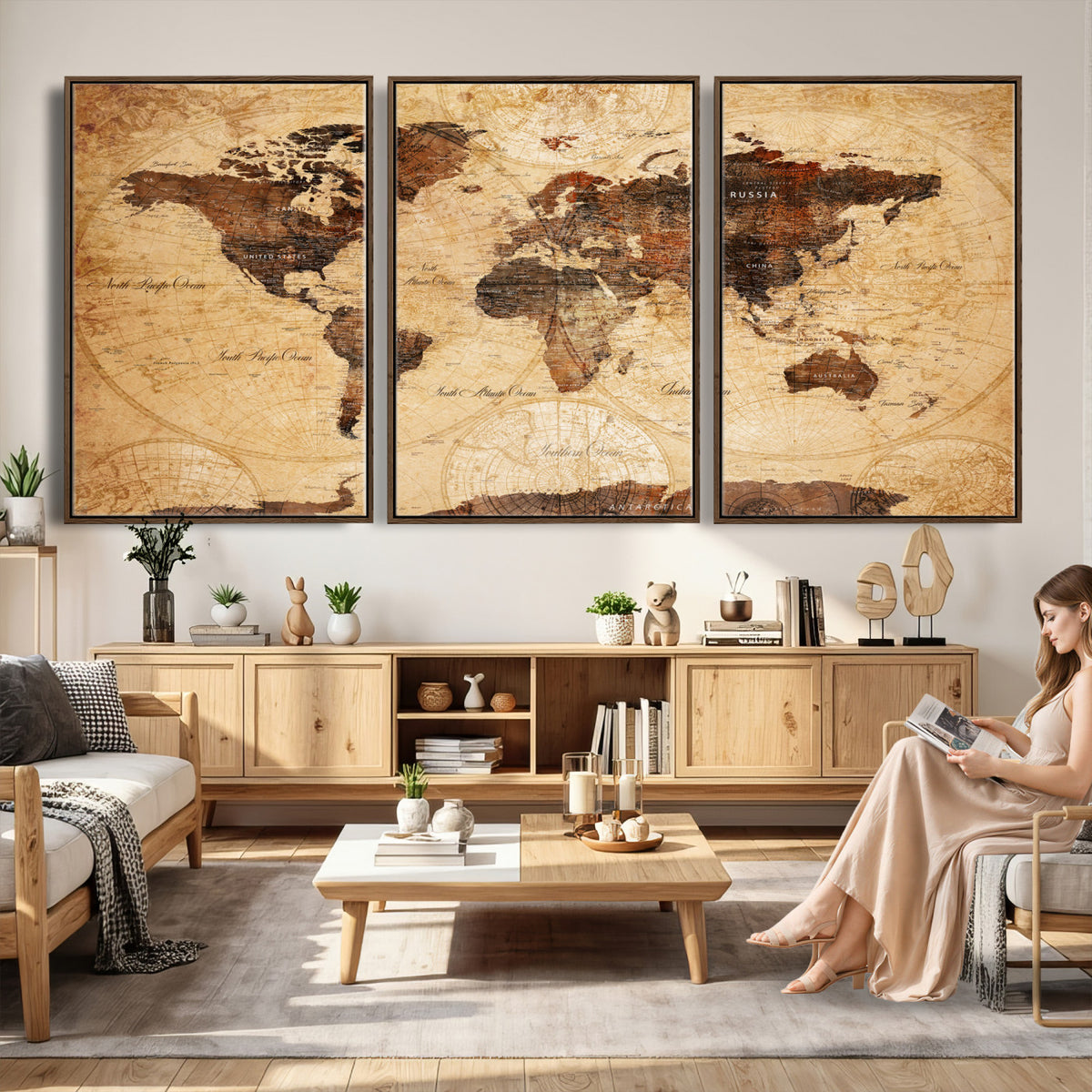 40760475-MGV-CV-36X24 - World Map Wall Art Canvas Print, Modern Decorative Framed Map Artwork Prints for Living Room, Office, Bedroom Wall Decor