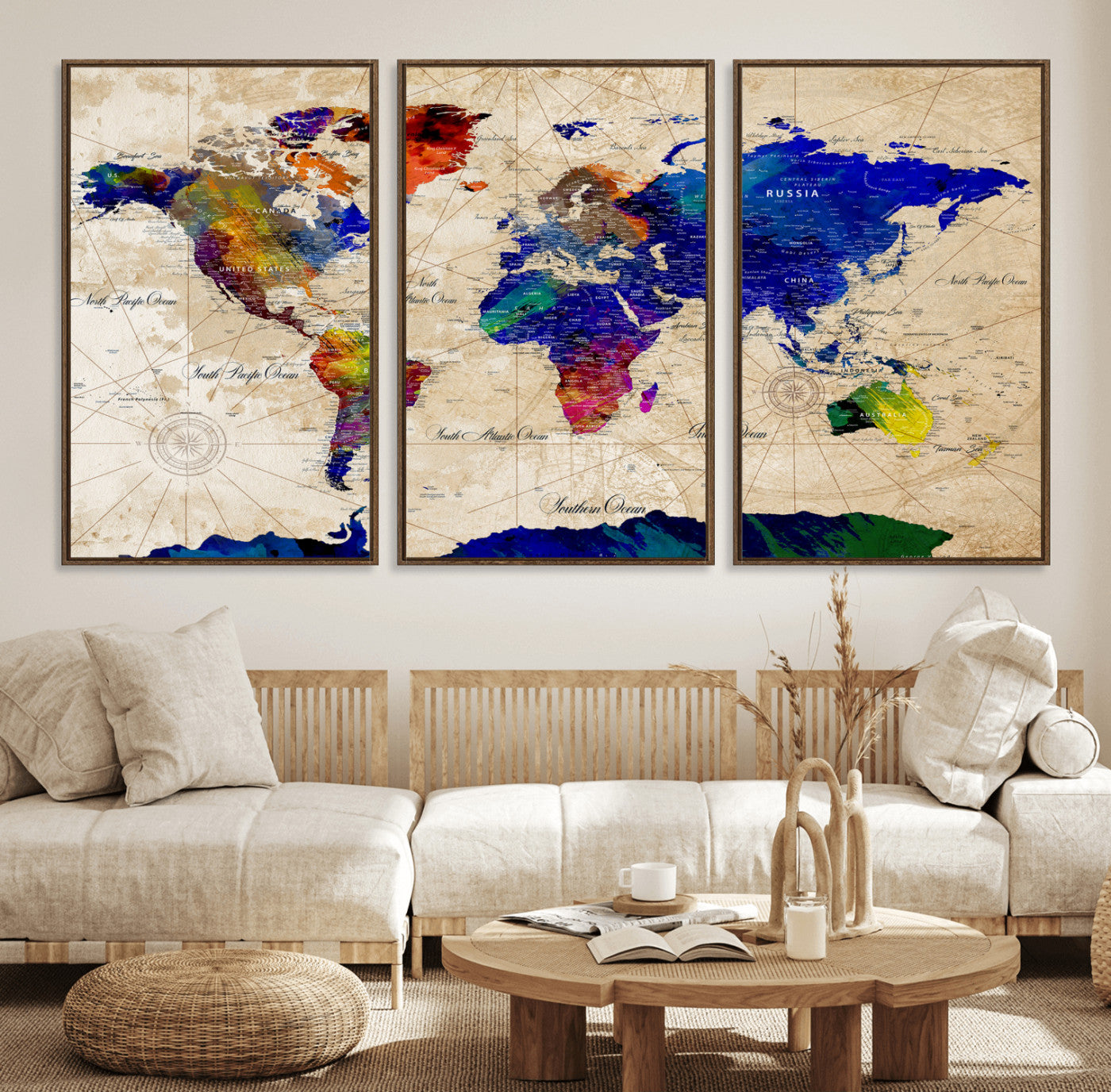 26284075-MGV-CV-36X24 - World Map Wall Art Canvas Print, Modern Decorative Framed Map Artwork Prints for Living Room, Office, Bedroom Wall Decor