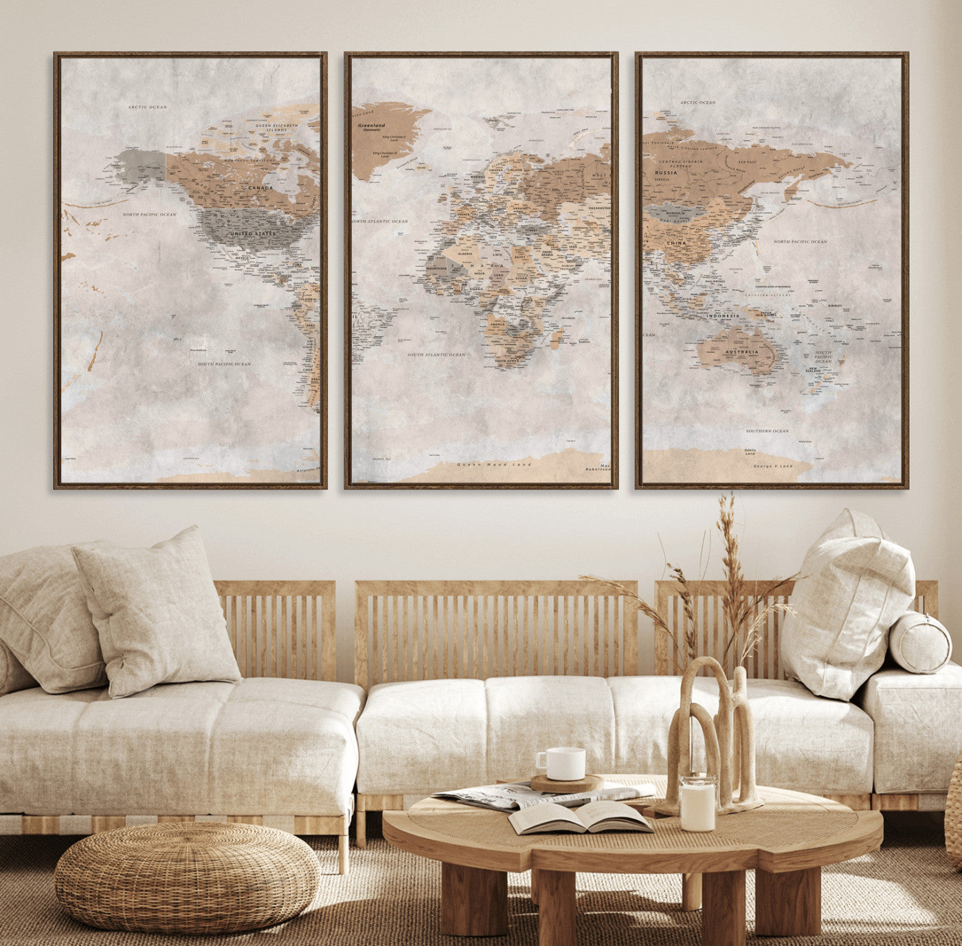 34051638-MGV-CV-36X24 - World Map Wall Art Canvas Print, Modern Decorative Framed Map Artwork Prints for Living Room, Office, Bedroom Wall Decor