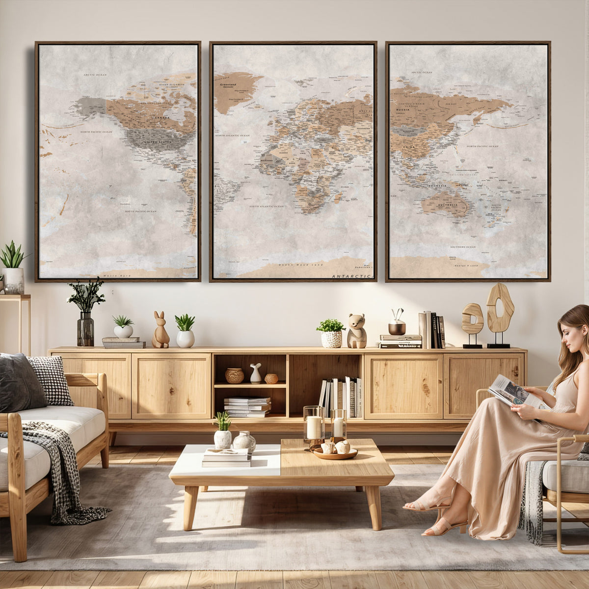 34051638-MGV-CV-36X24 - Detailed World Map Wall Art Canvas Print for Home and Office Decor