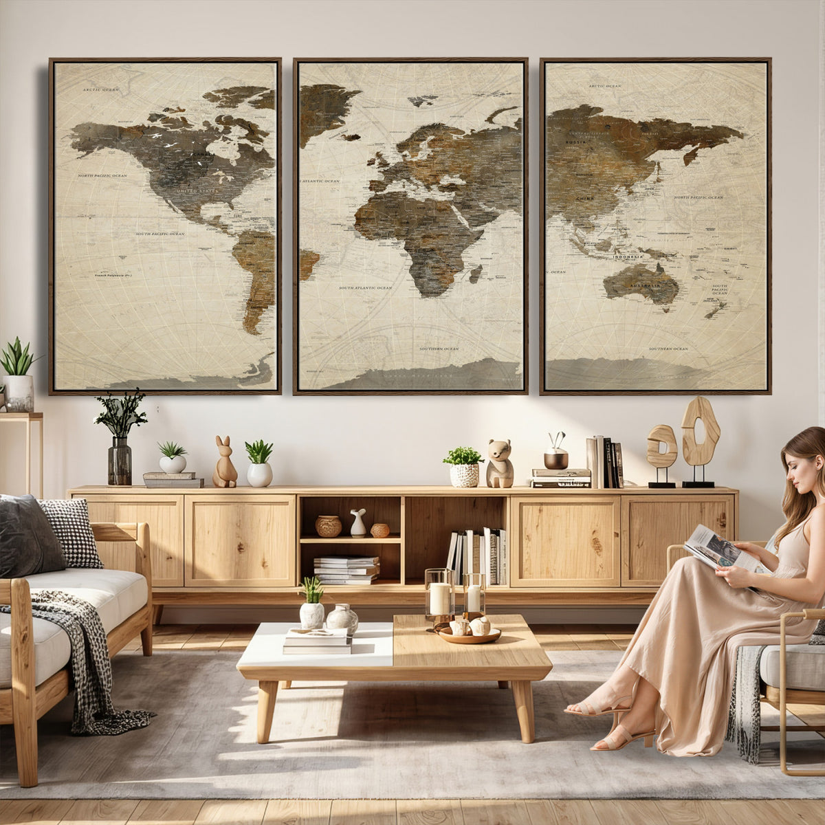 49623468-MGV-CV-36X24 - World Map Wall Art Canvas Print, Modern Decorative Framed Map Artwork Prints for Living Room, Office, Bedroom Wall Decor