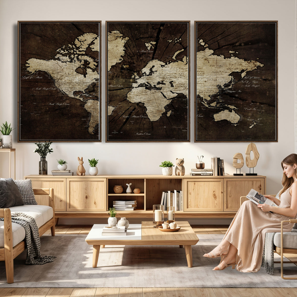 40991509-MGV-CV-36X24 - World Map Wall Art Canvas Print, Modern Decorative Framed Map Artwork Prints for Living Room, Office, Bedroom Wall Decor