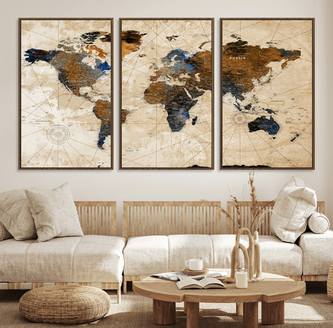 15727090-MGV-CV-36X24 - World Map Wall Art Canvas Print, Modern Decorative Framed Map Artwork Prints for Living Room, Office, Bedroom Wall Decor