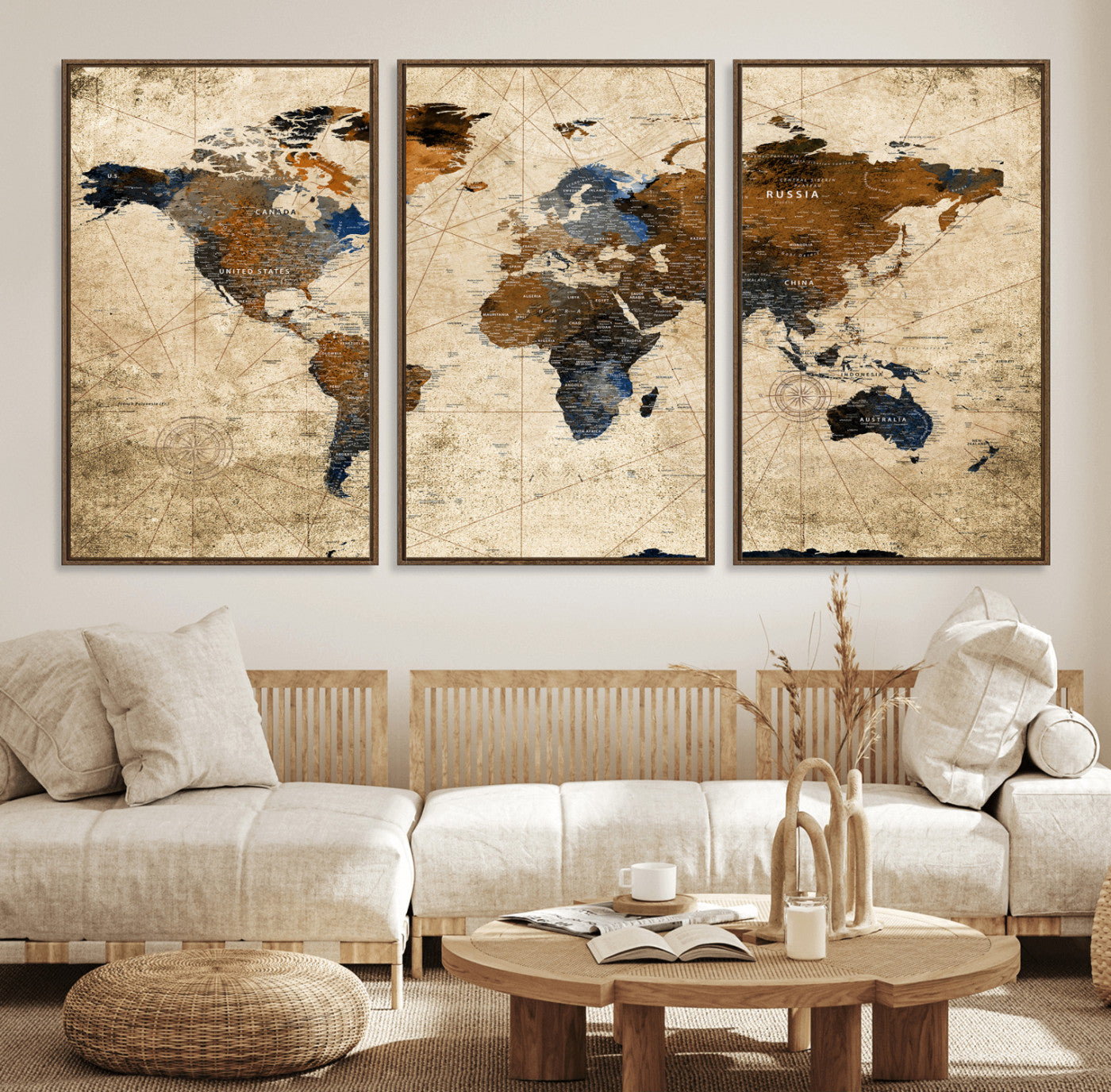 27163414-MGV-CV-36X24 - World Map Wall Art Canvas Print, Modern Decorative Framed Map Artwork Prints for Living Room, Office, Bedroom Wall Decor