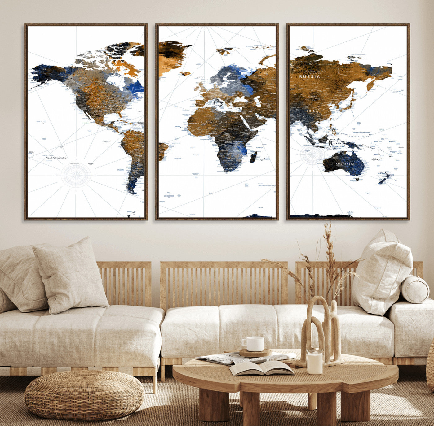 56364879-MGV-CV-36X24 - World Map Wall Art Canvas Print, Modern Decorative Framed Map Artwork Prints for Living Room, Office, Bedroom Wall Decor