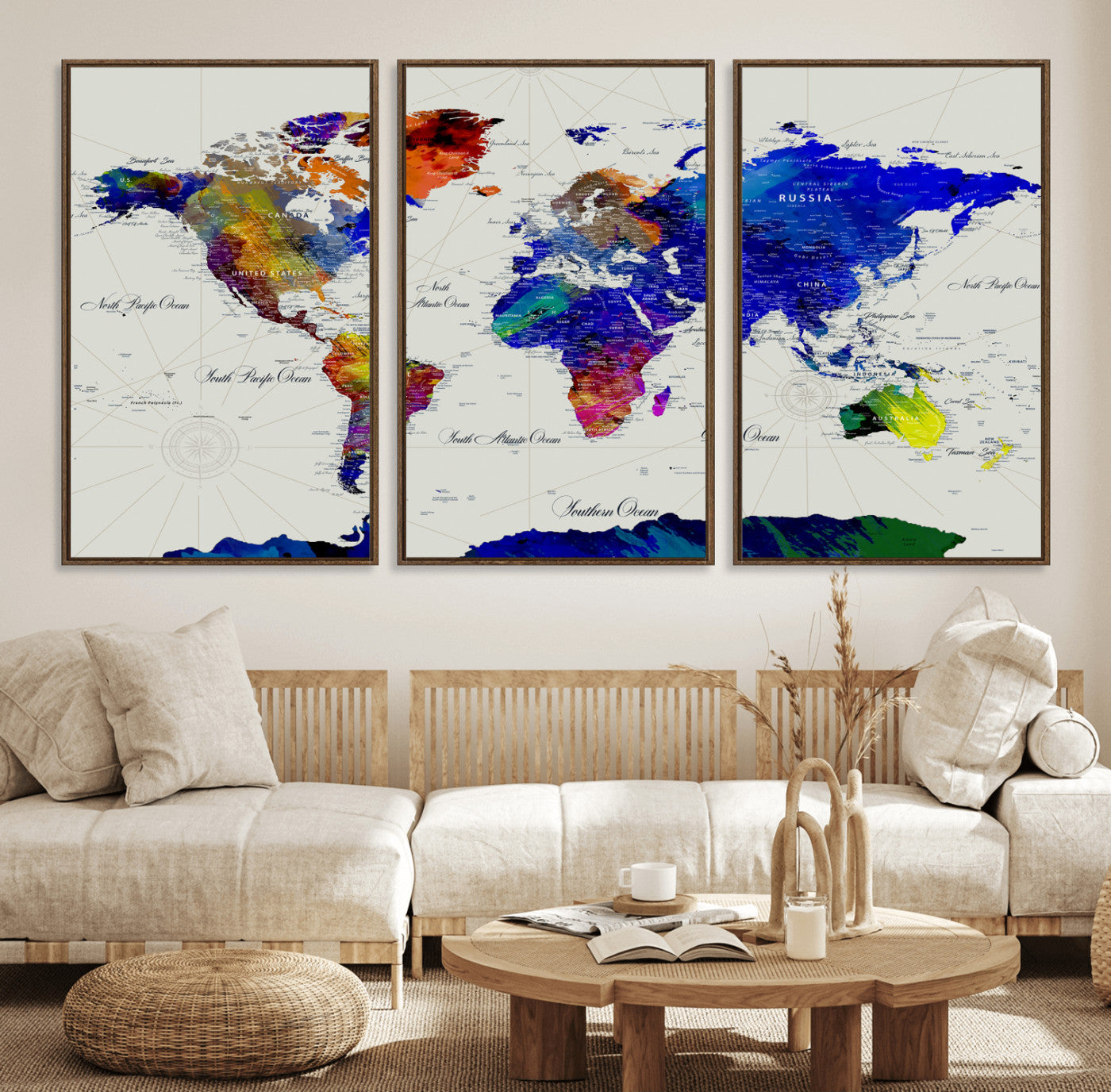 49670038-MGV-CV-36X24 - World Map Wall Art Canvas Print, Modern Decorative Framed Map Artwork Prints for Living Room, Office, Bedroom Wall Decor