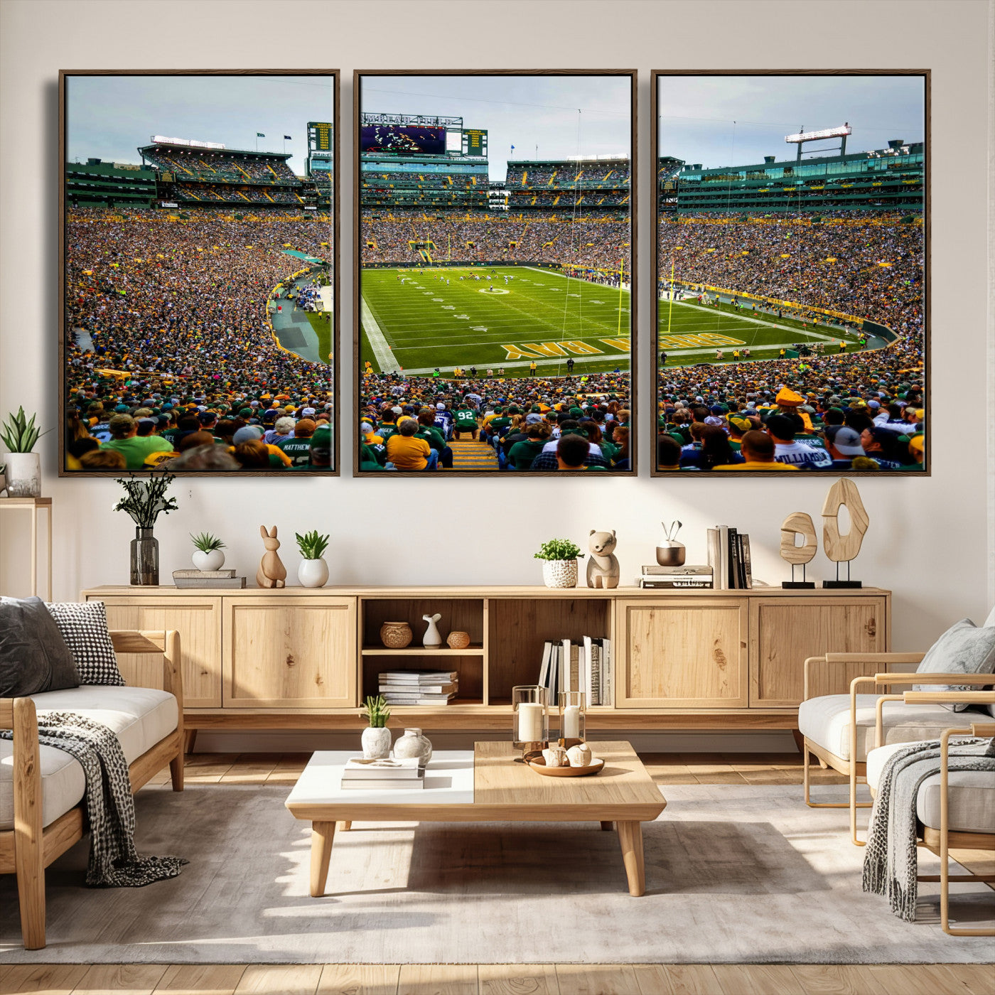 56521752-MGV-CV-36X24 - Green Bay Packers Stadium Wall Art Canvas Print, Lambeau Field Football Stadium Artwork, Framed Wall Art Ready to Hang