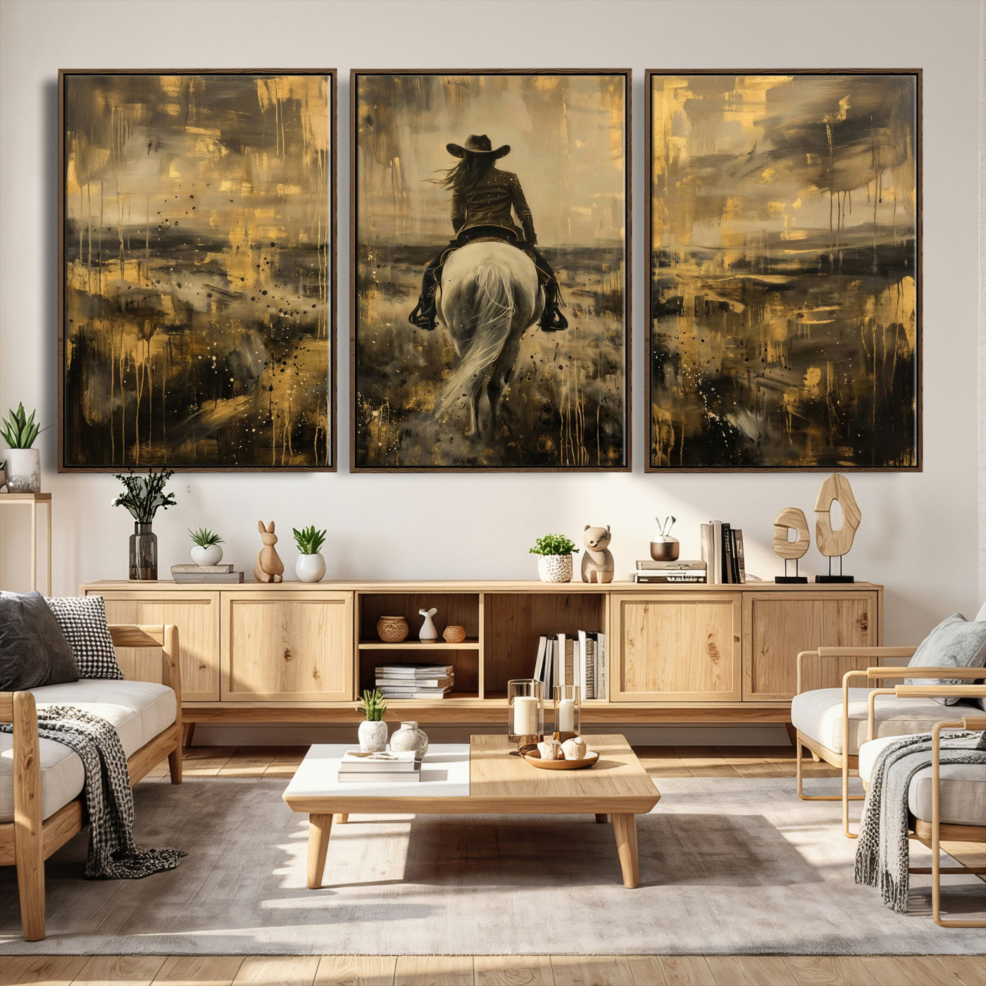 20465530-MGV-CV-36X24 - Cowgirl Wall Art Canvas Print, Western Horse Rider Wall Art, Framed Wall Art Ready to Hang