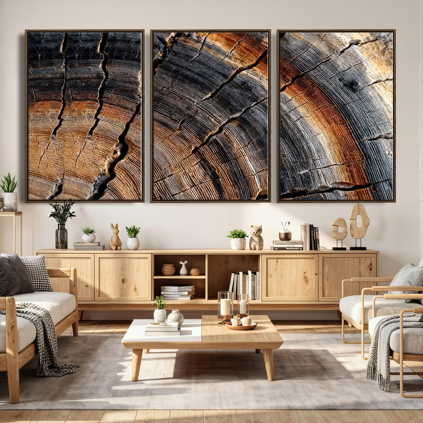 92693966E-MGV-CV-36X24 - Framed Large Abstract Wood Grain Canvas Print, Tree Ring Pattern Wall Art, Framed Canvas Ready to Hang