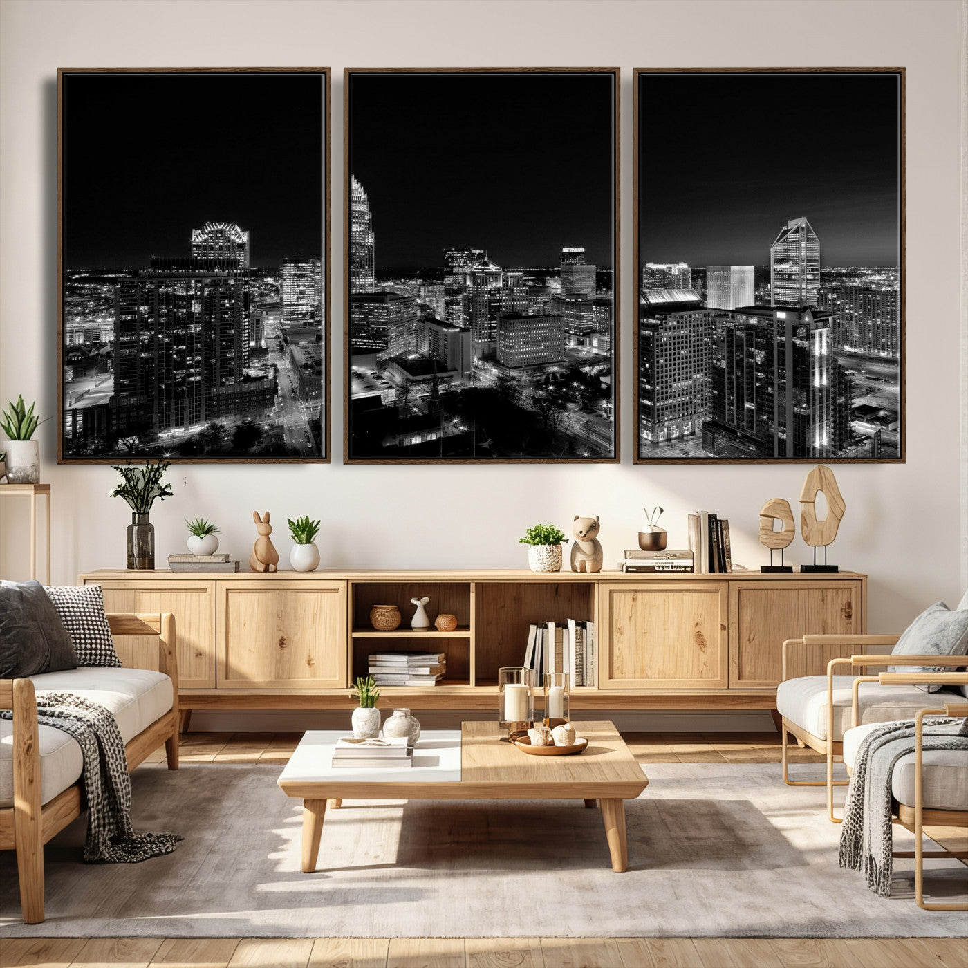 68329345-MGV-CV-36X24 - Atlanta Skyline Wall Art Canvas Print, Atlanta Downtown Night Cityscape Print for Modern Urban Wall Decor