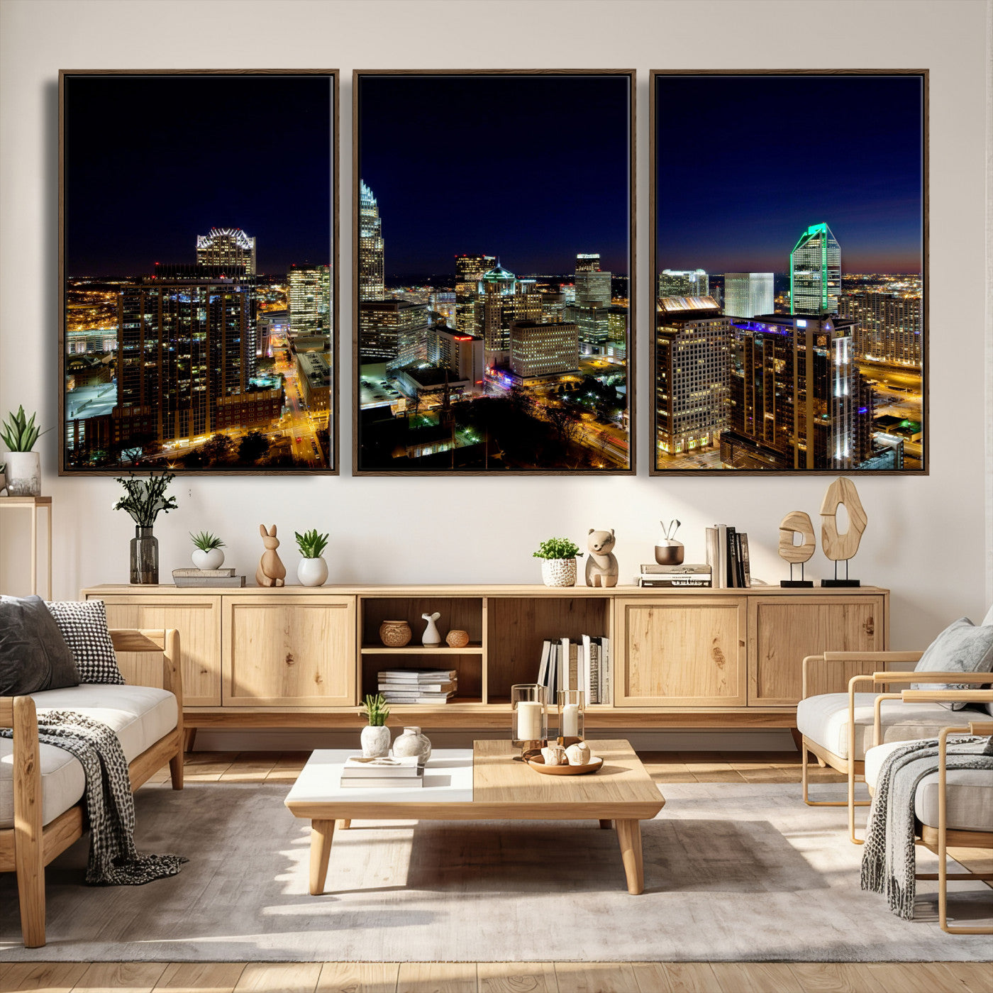 47163738-MGV-CV-36X24 - Atlanta Skyline Wall Art Canvas Print, Atlanta Downtown Night Cityscape Print for Modern Urban Wall Decor