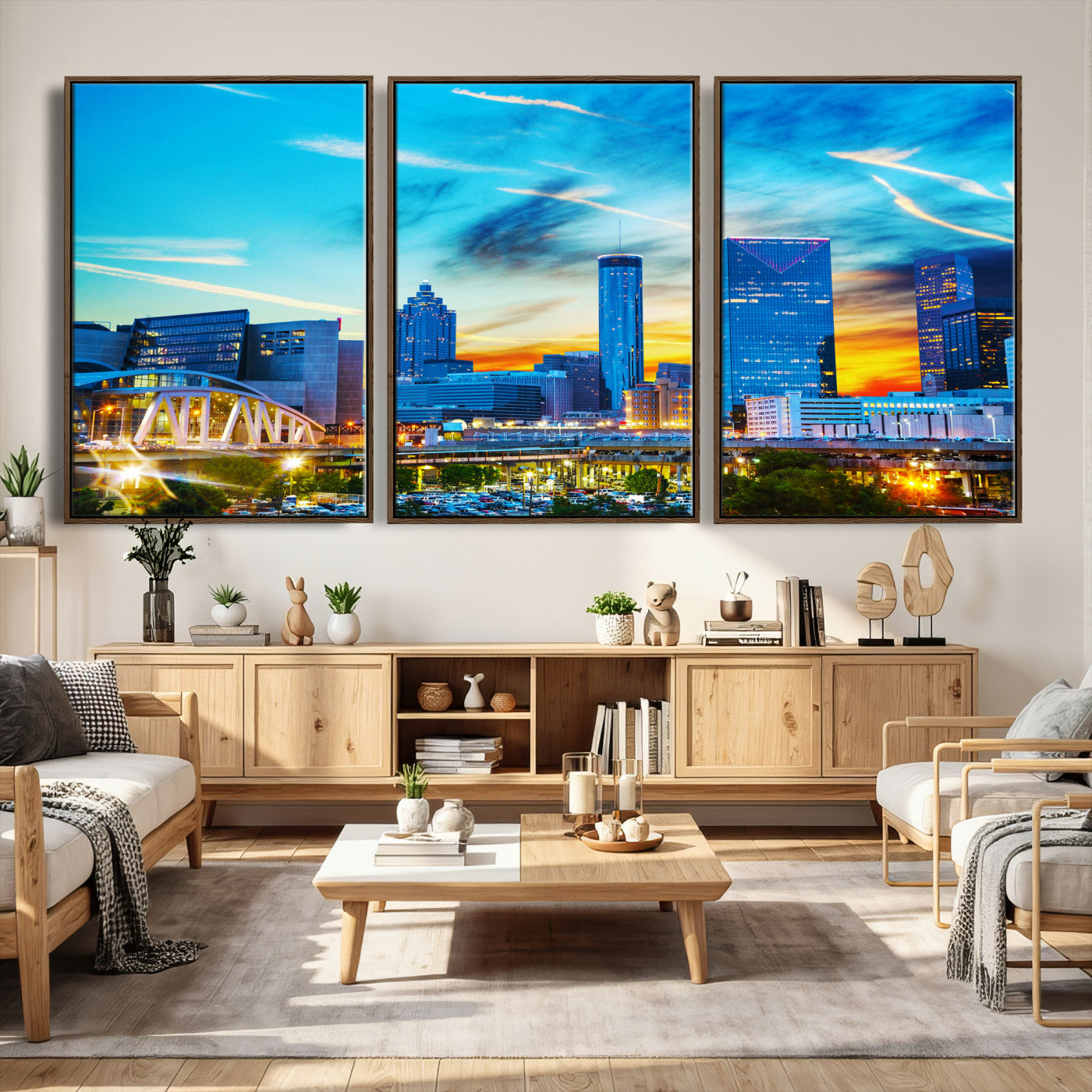 23097797-MGV-CV-36X24 - Atlanta Skyline Wall Art Canvas Print, Atlanta Downtown Night Cityscape Print for Modern Urban Wall Decor