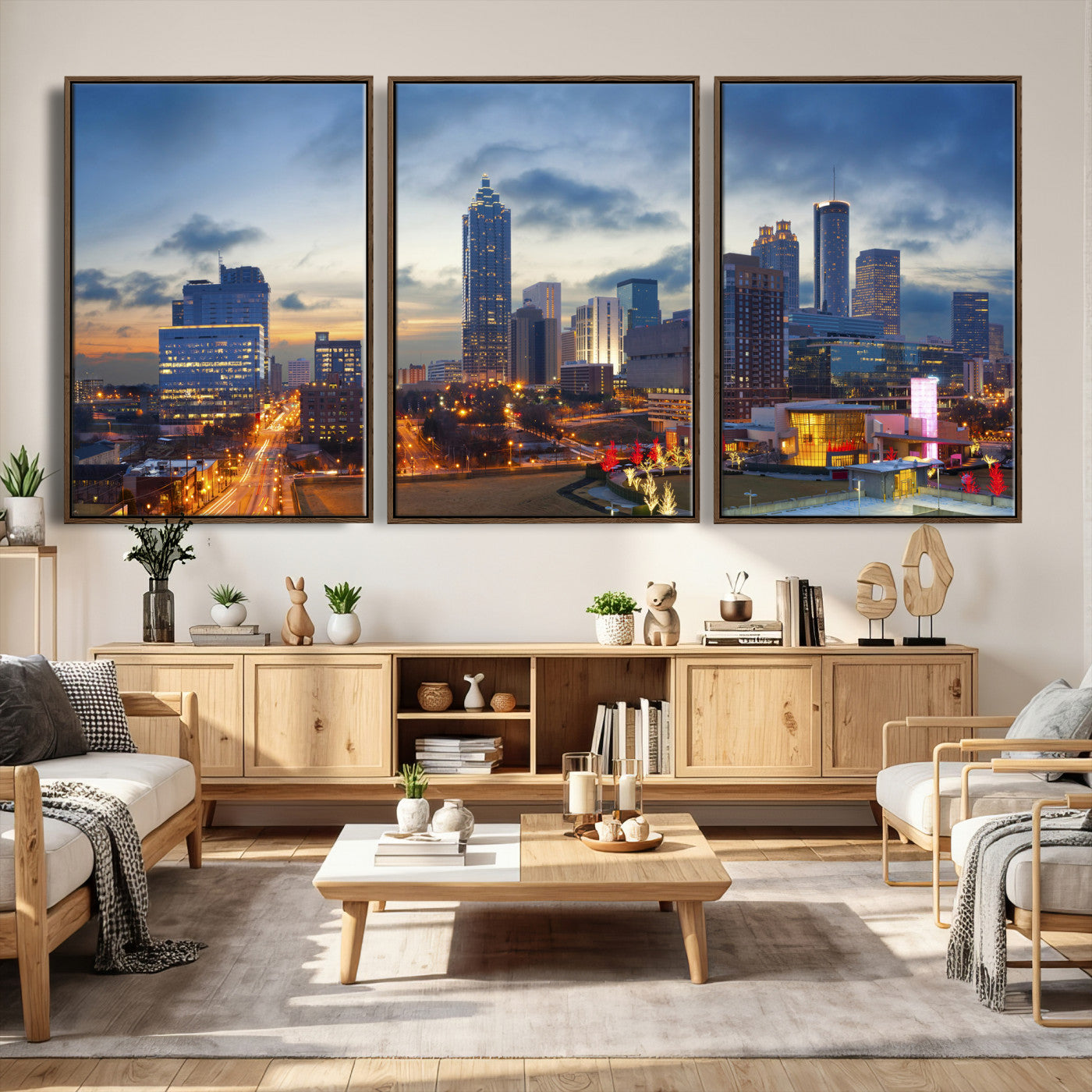 18461309-MGV-CV-36X24 - Atlanta Skyline Wall Art Canvas Print, Atlanta Downtown Night Cityscape Print for Modern Urban Wall Decor